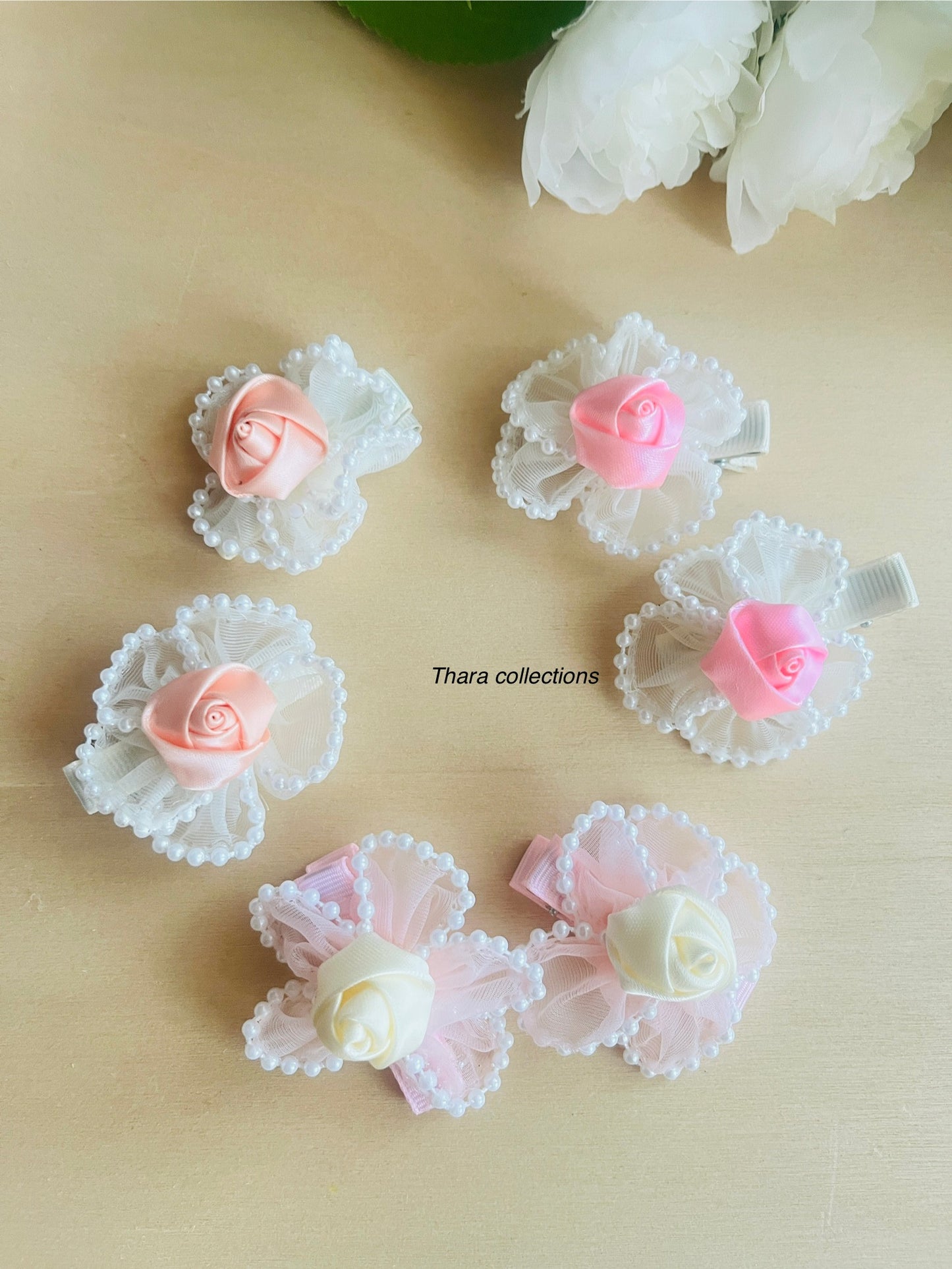 Rose Bow Hair Clips