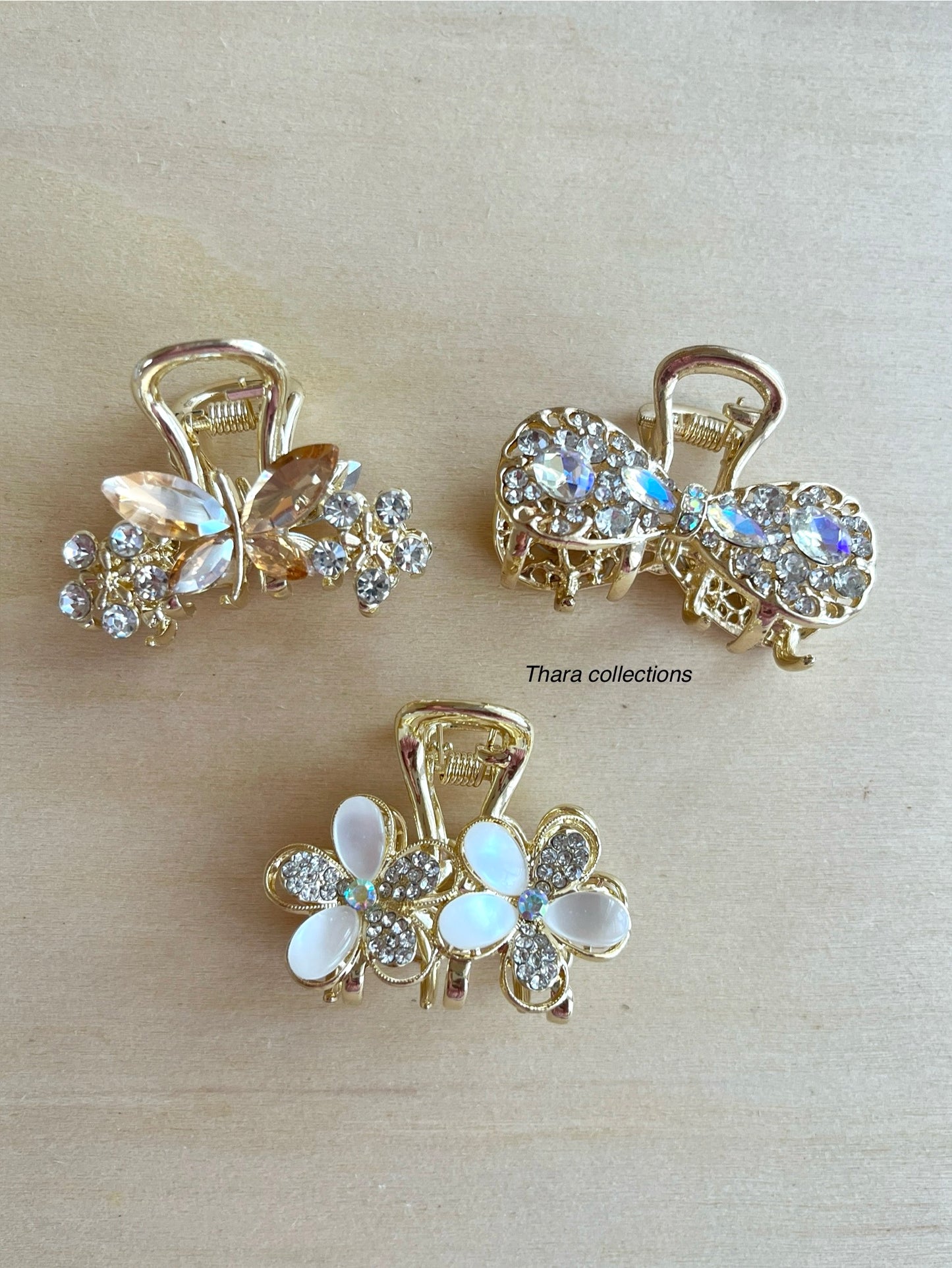 Elegant Gold-Tone Crystal Hair Claw Clips