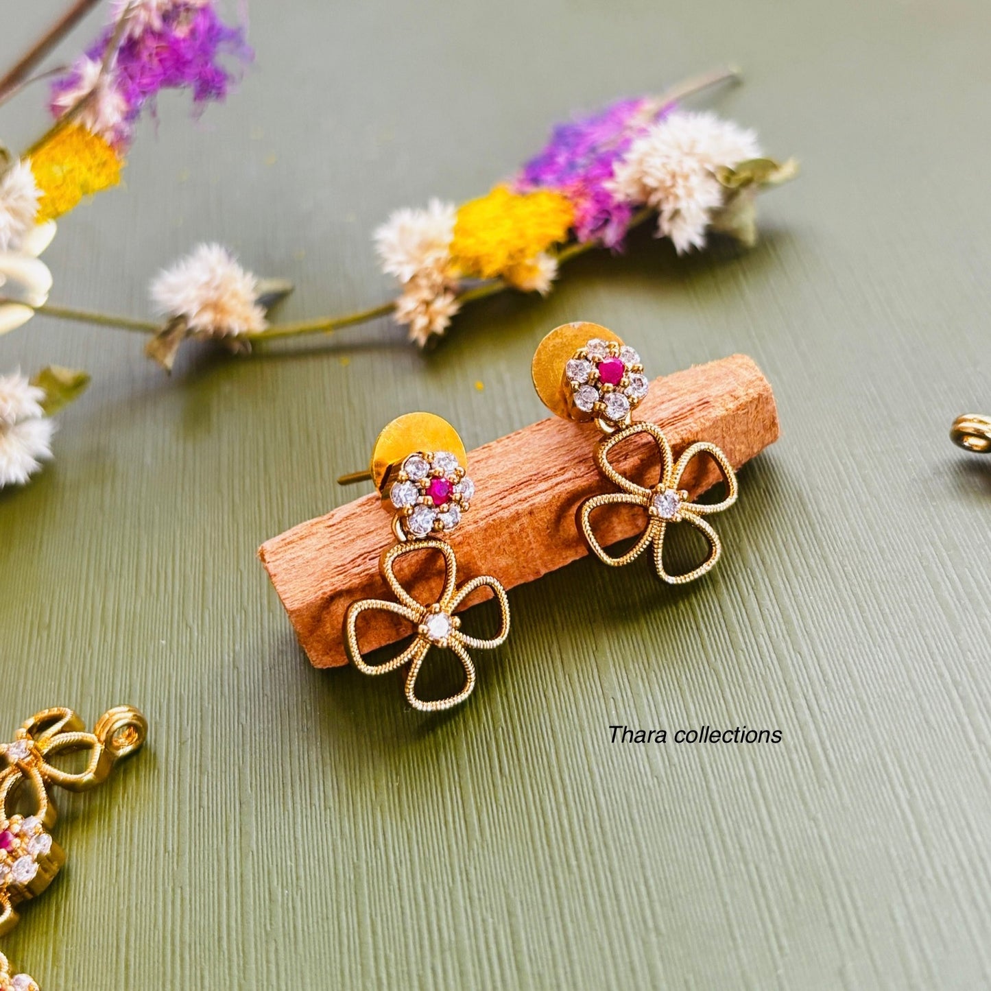 Blossom Gold-Plated Floral Necklace Set with Stud Earrings