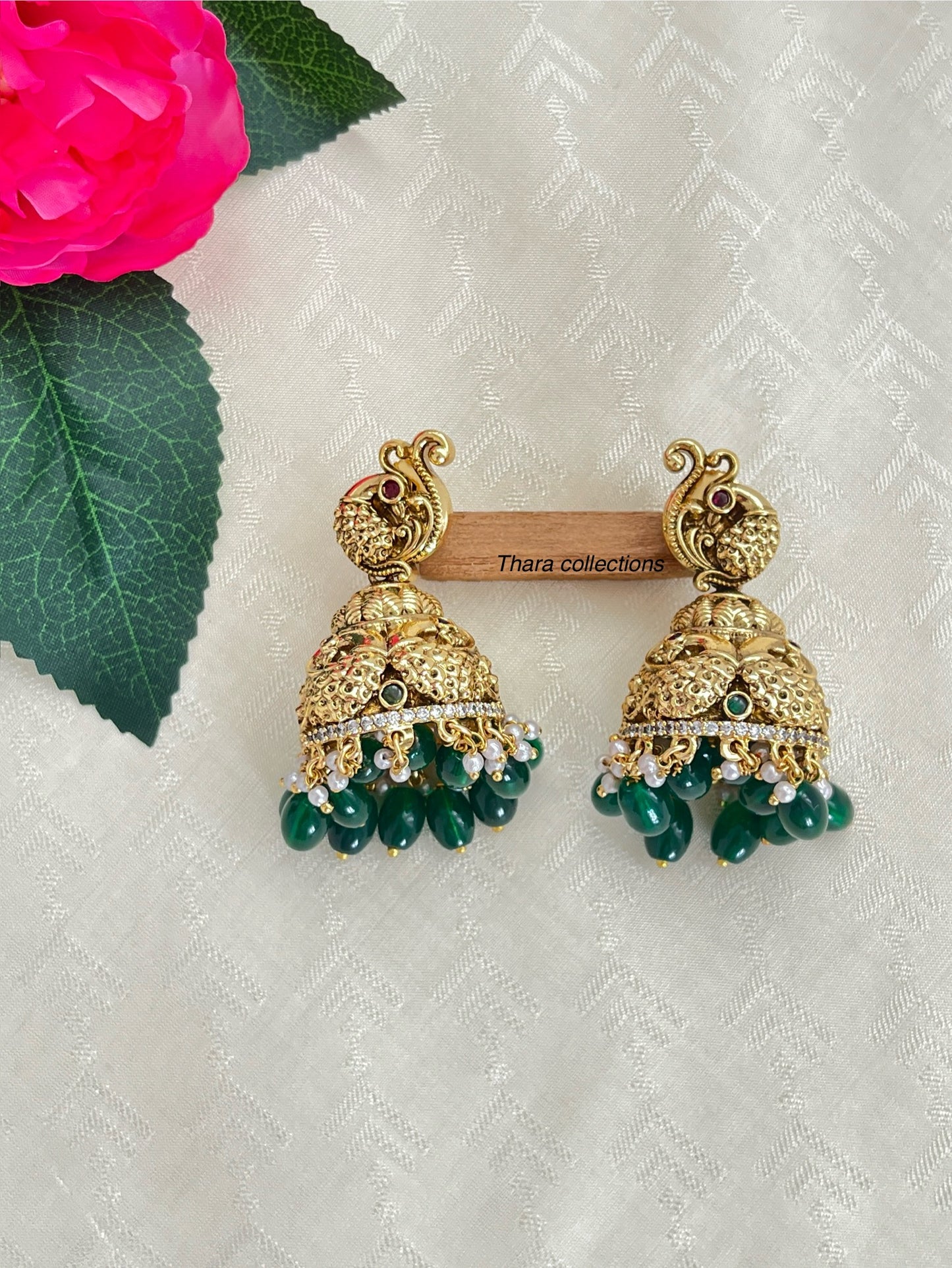 Antique Lakshmi Long Haram with Green Beads