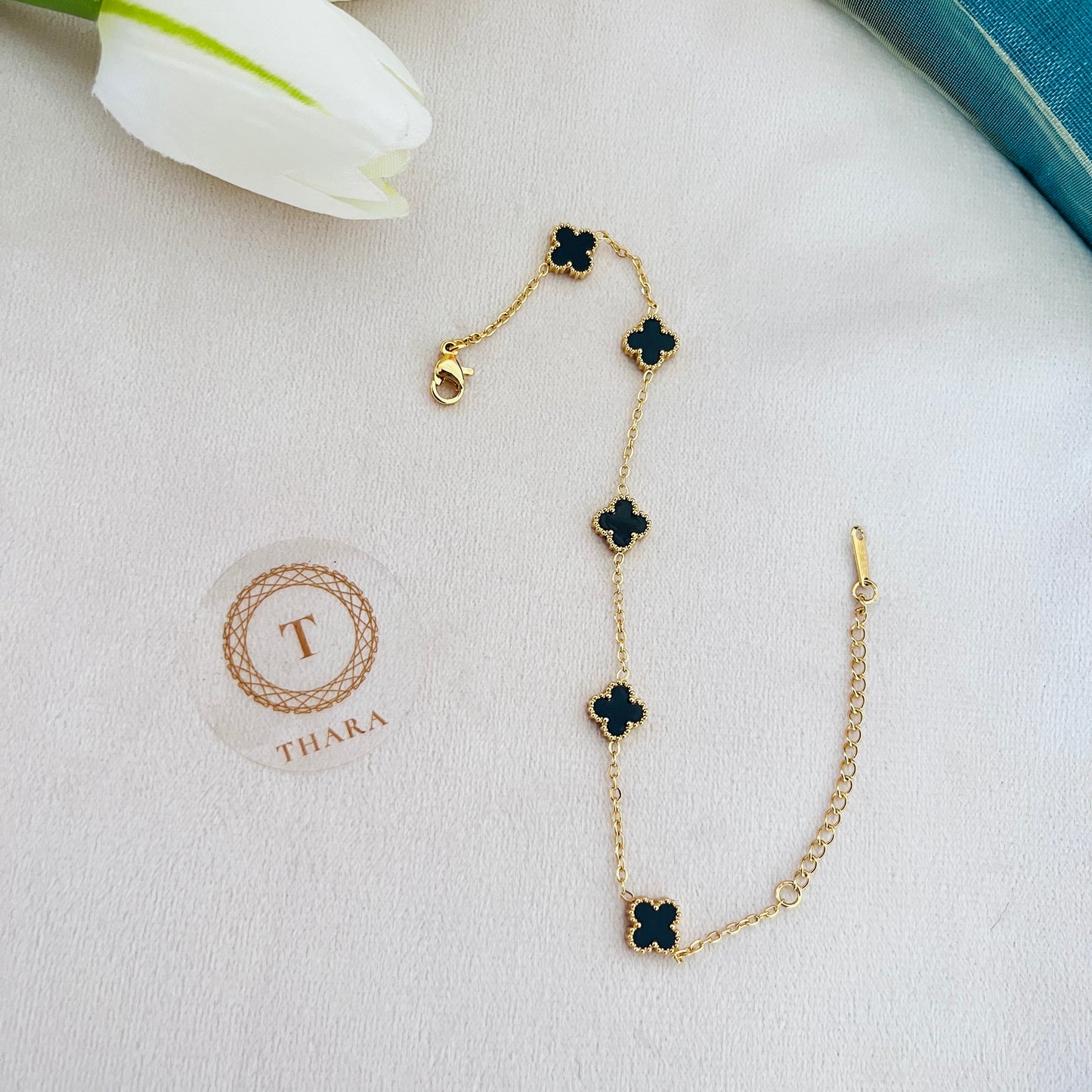 Stainless Steel Black Small Clover Chain Bracelet