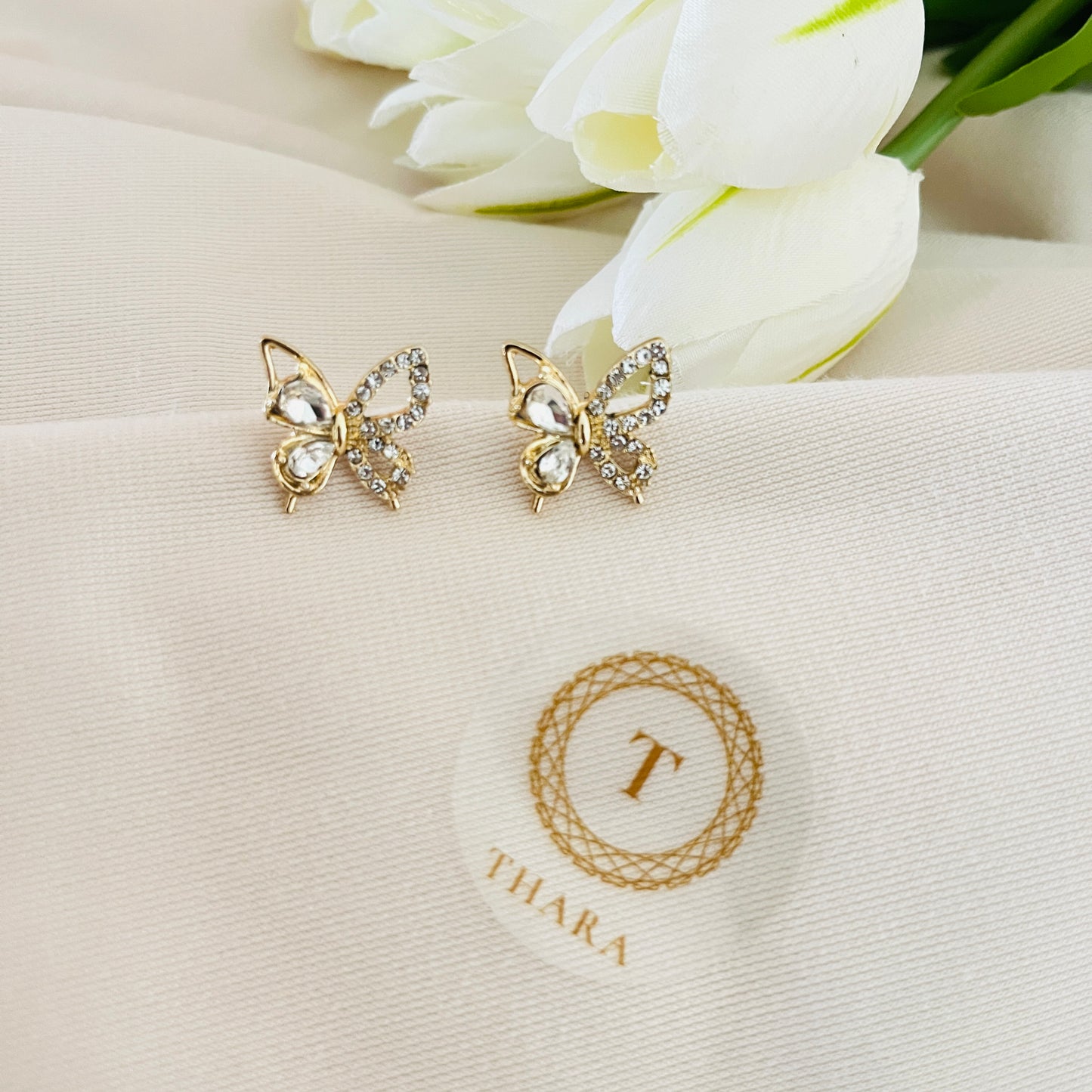 Sparkling Butterfly Stone Stud Earrings
