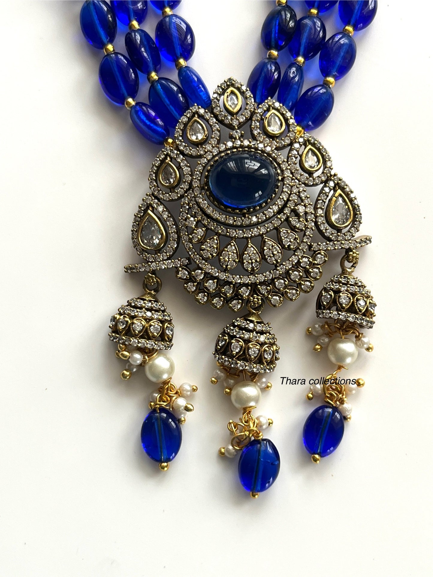 Royal Victorian Blue Beads Necklace Set with Matching Earrings