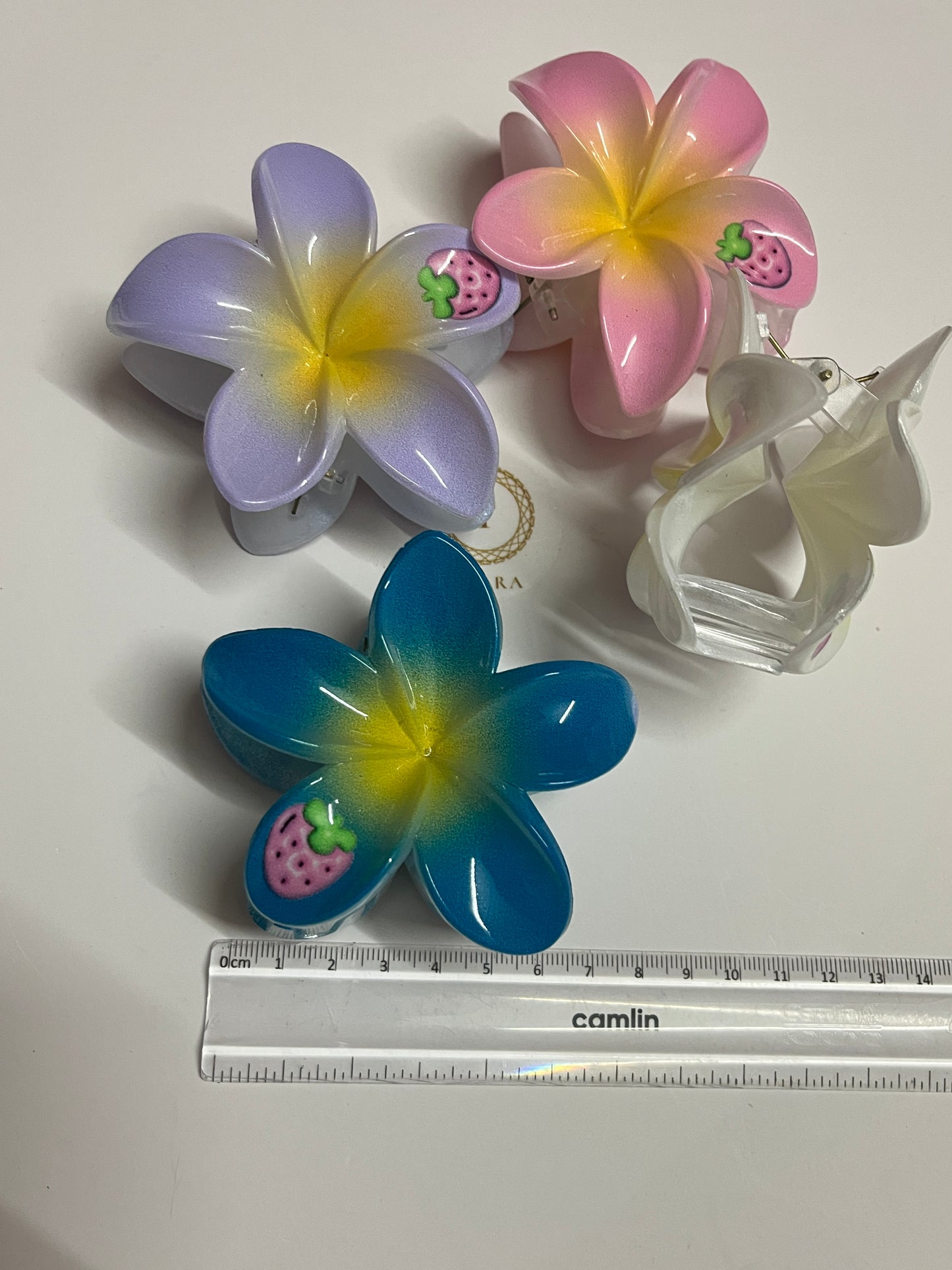 Strawberry Printed Plumeria Hair Claw Clip