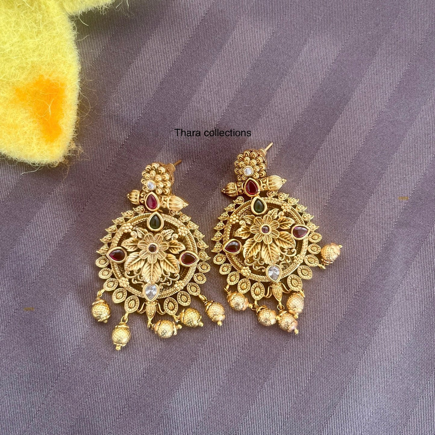 Antique Gold Temple Necklace Set – Floral Lakshmi Design
