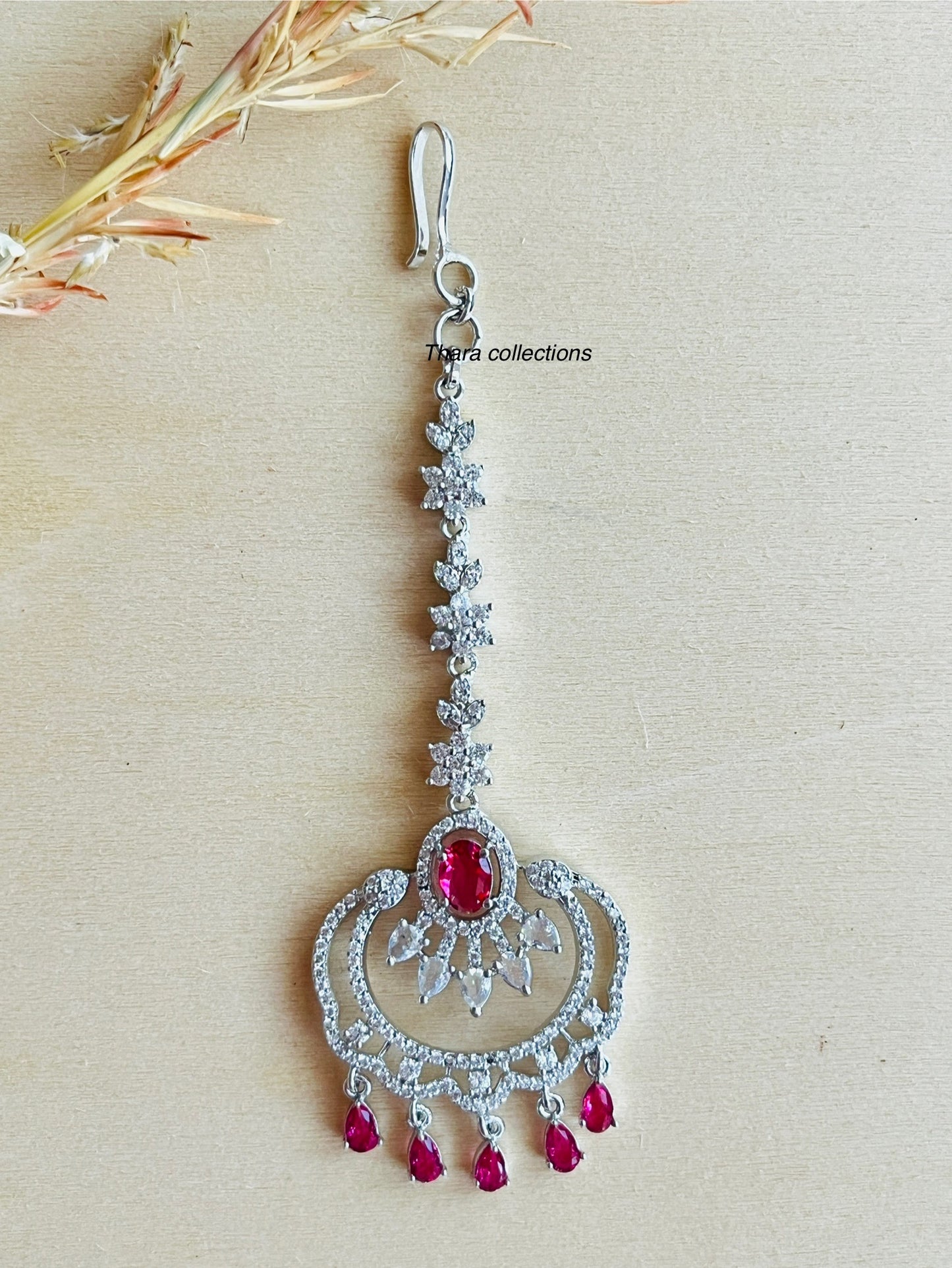 Elegant Silver Finish Maang Tikka with Stone Detailing