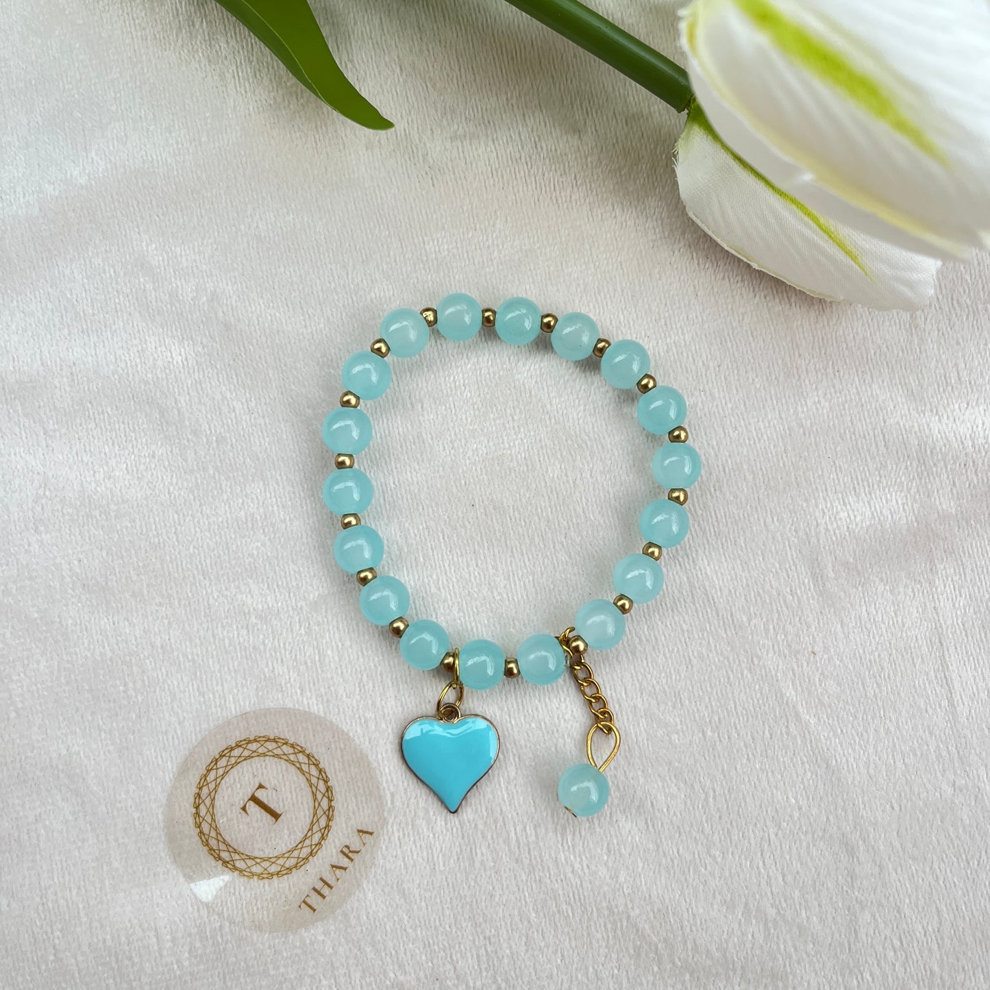 Elegant Beaded Charm Bracelet – Sky Blue