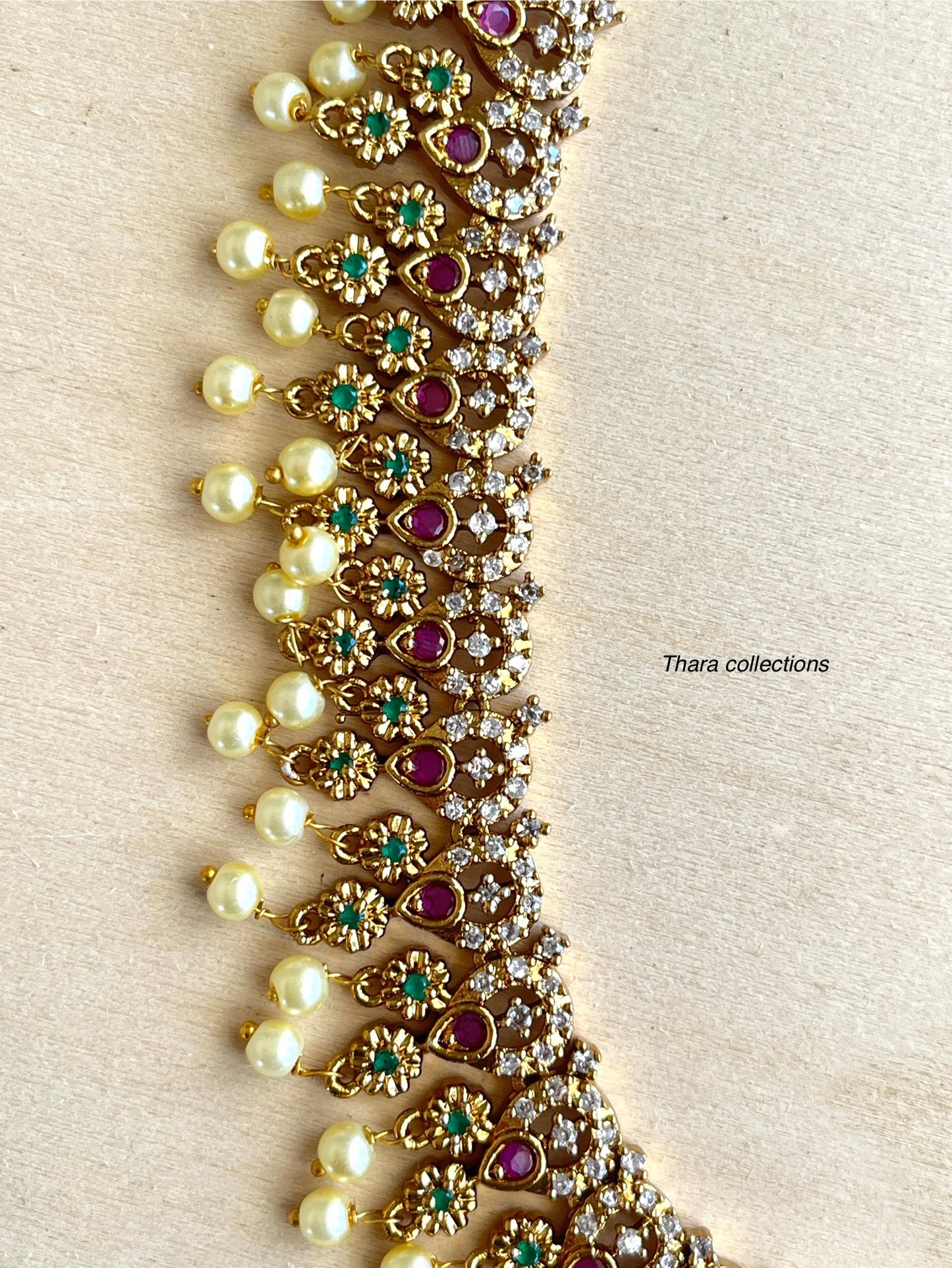 Antique Kundan Pearl Long Haram Set