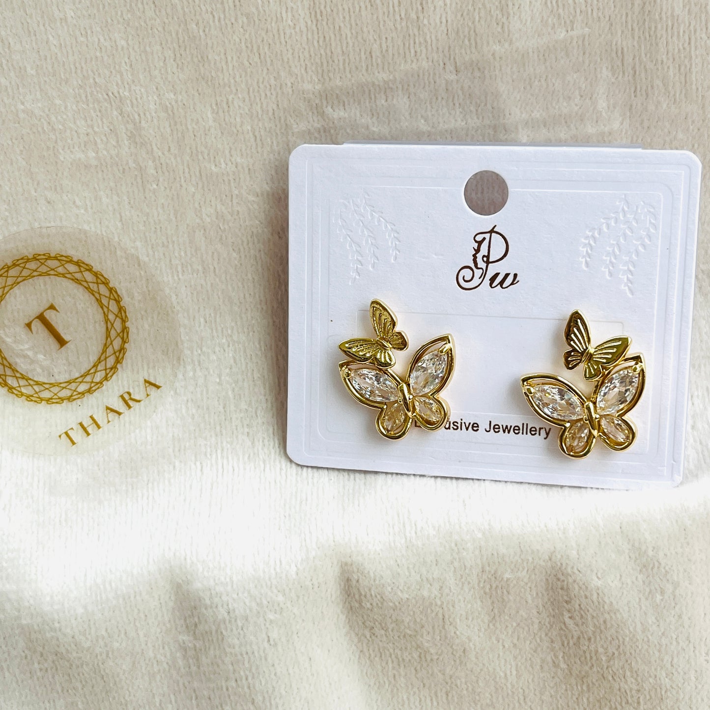 Butterfly Crystal Gold Stud Earrings