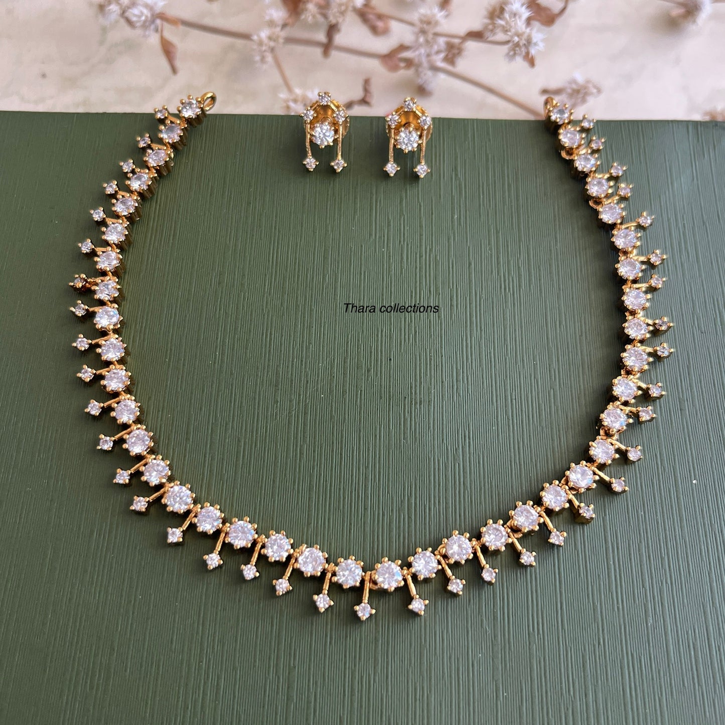 Classic CZ Tennis Necklace Set – Gold-Plated Brilliance with Matching Earrings