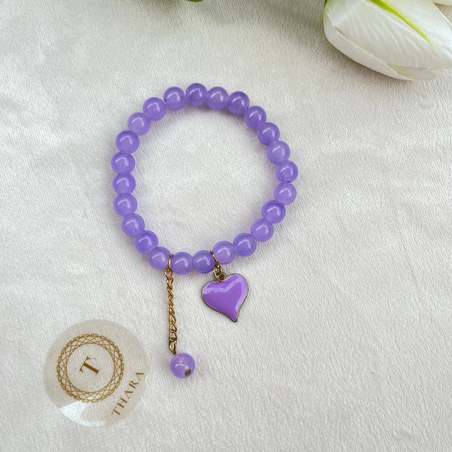Elegant Beaded Charm Bracelet - Purple
