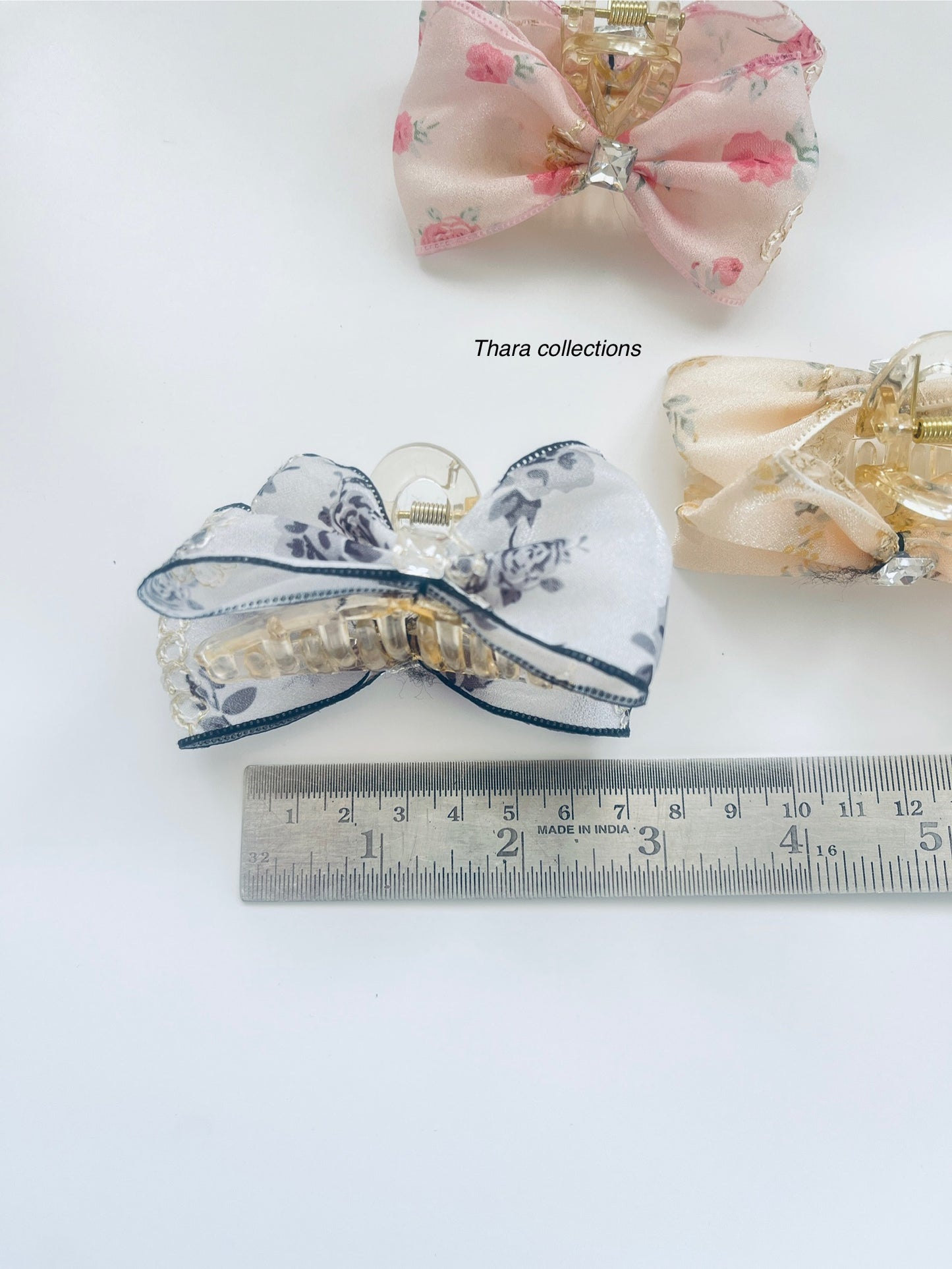 Elegant Floral Bow Hair Claw – Vintage Chiffon Design