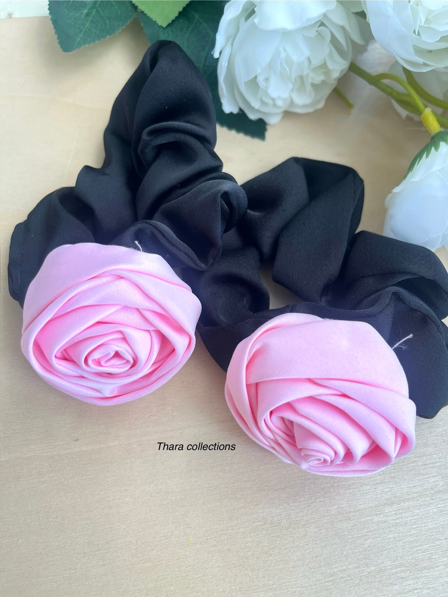 Black Rose Scrunchies – Elegant Florals in Red & Pink Variants