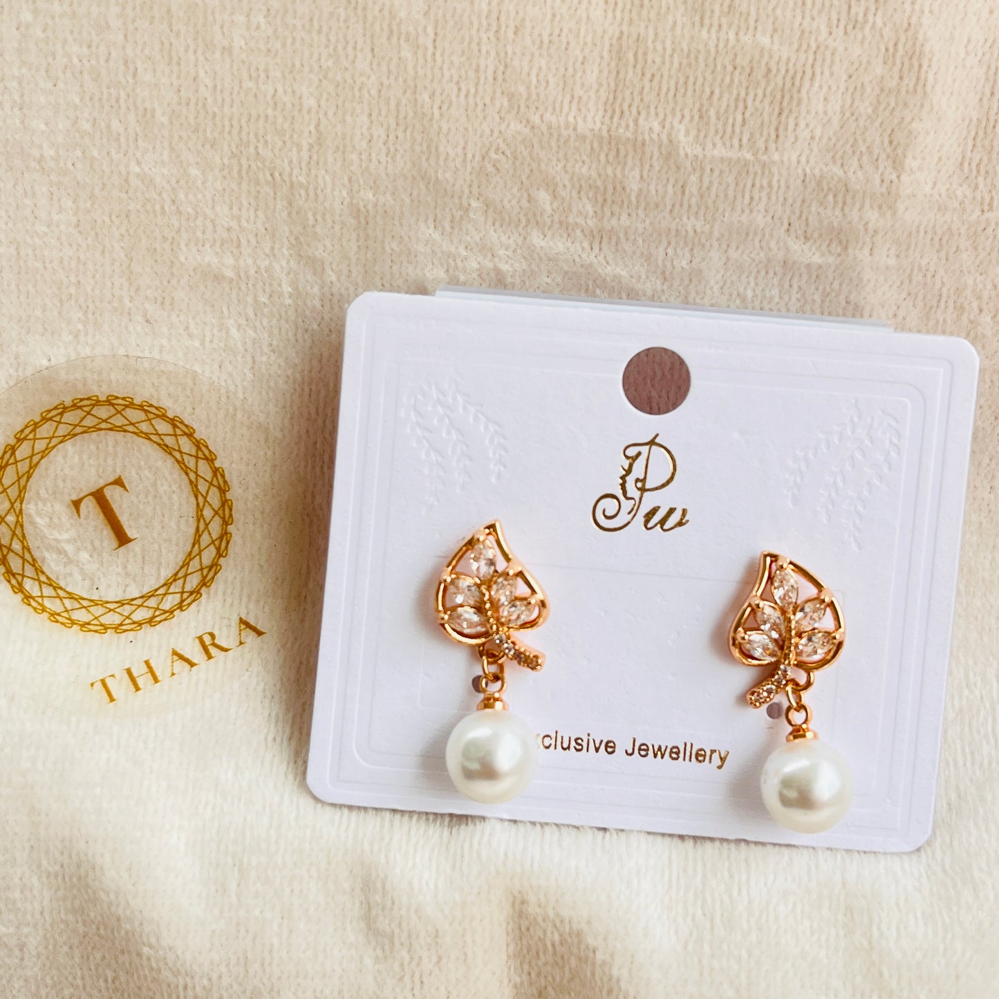 Leaf Pearl Drop Rose Gold Stud Earrings