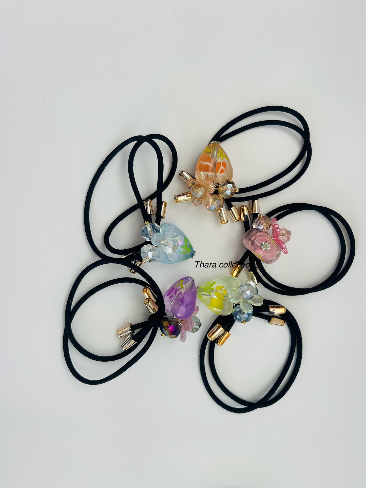 Elegant Beaded Charm Elastic Hair Ties - Pack of 2