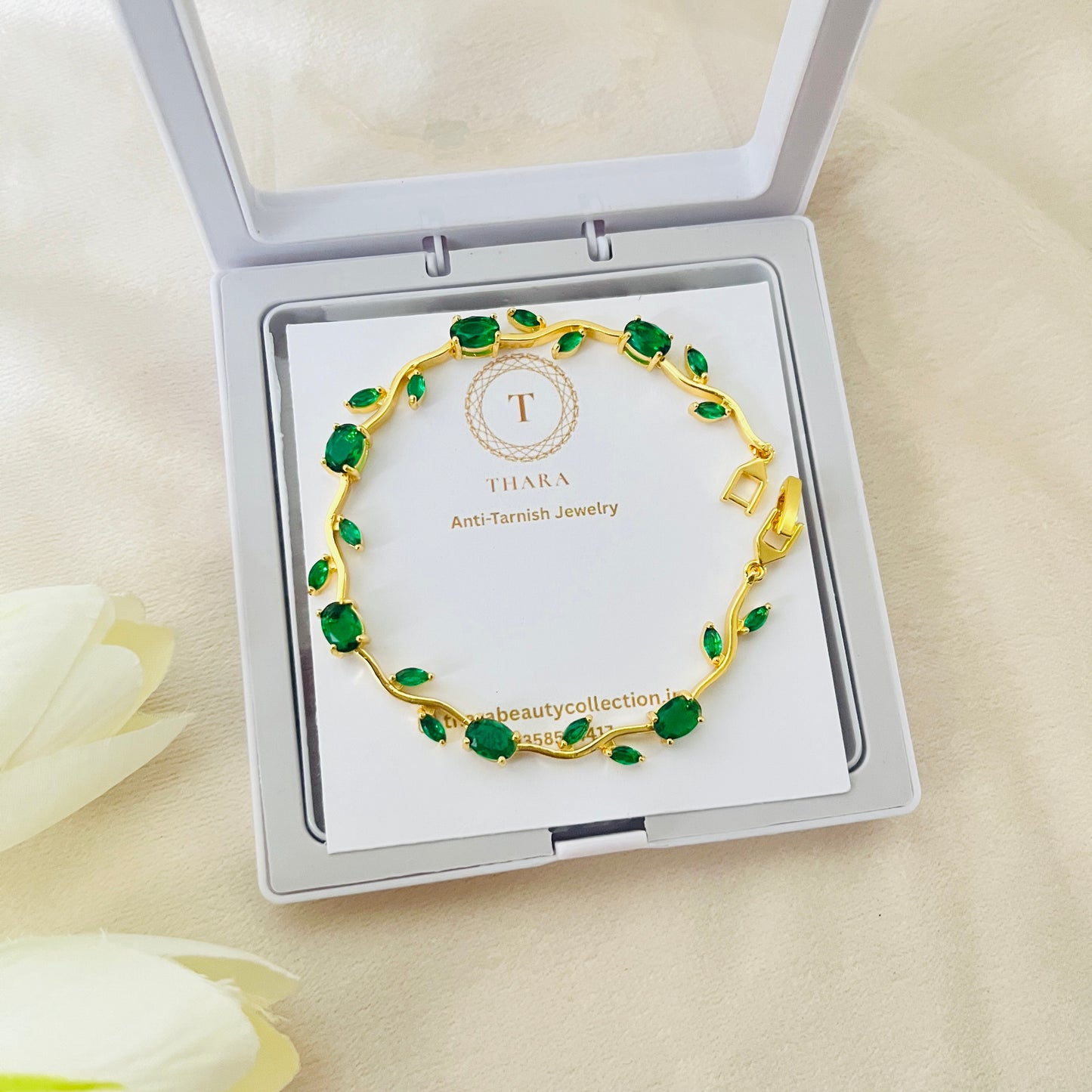 Viral Tulip Bracelet – Emerald Green | Anti-Tarnish Floral Bracelet for Women