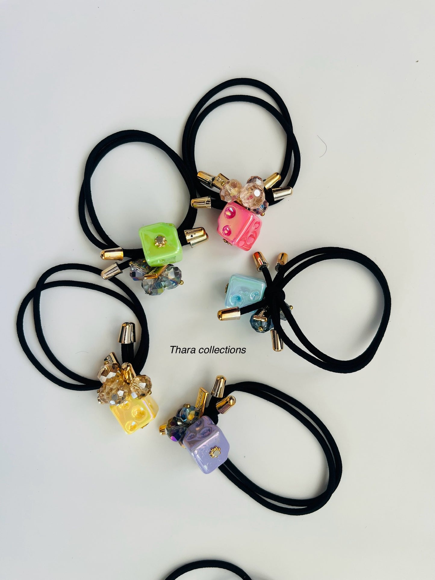 Elegant Beaded Charm Elastic Hair Ties - Pack of 2