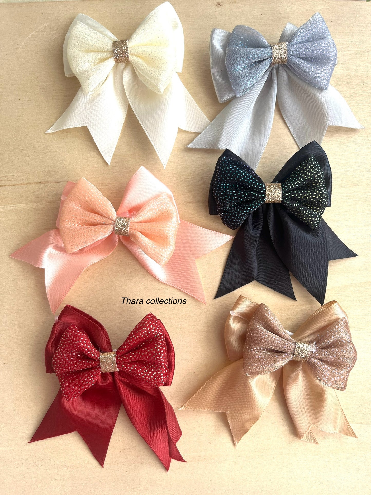 Glitter Bow Hair Clips - Elegant Ribbon Design