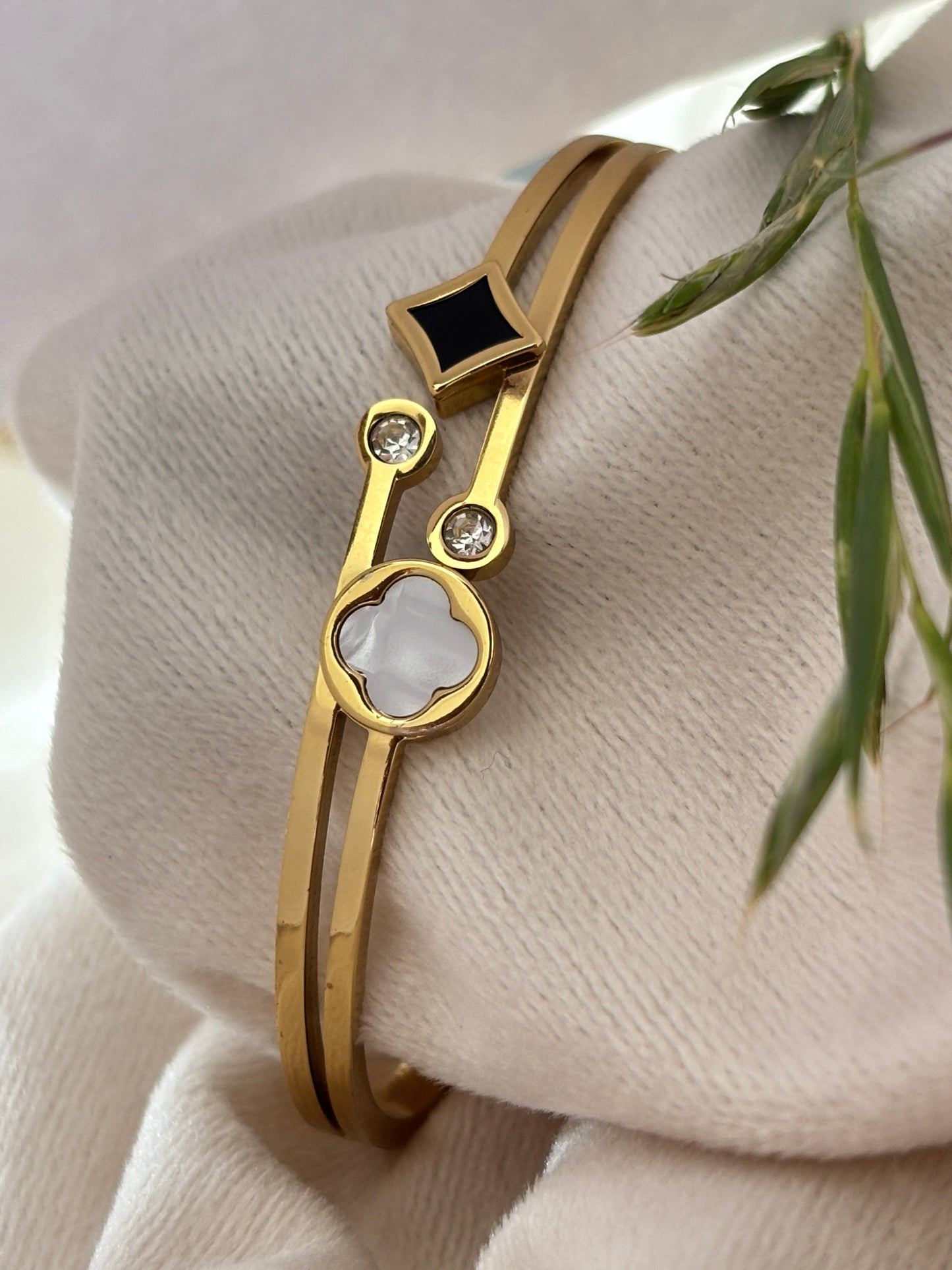 Diamond and Clover combo Kada Bracelet