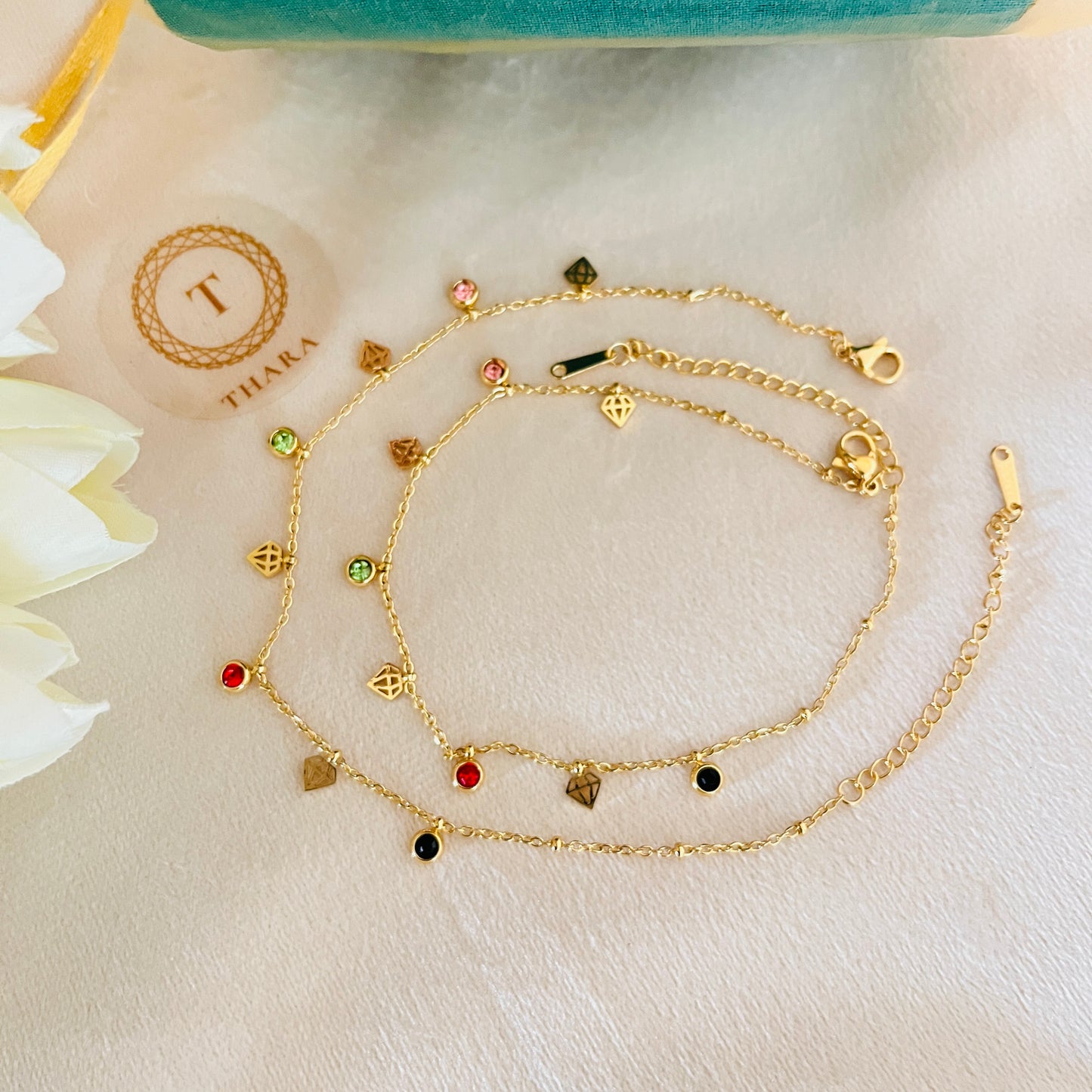 Diamond Charm Anklet - Adjustable Size