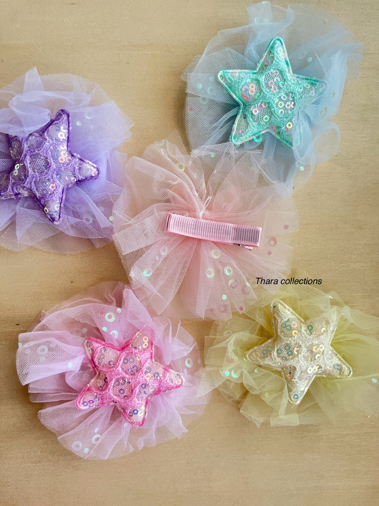 Sparkly Star Tulle Hair Clips