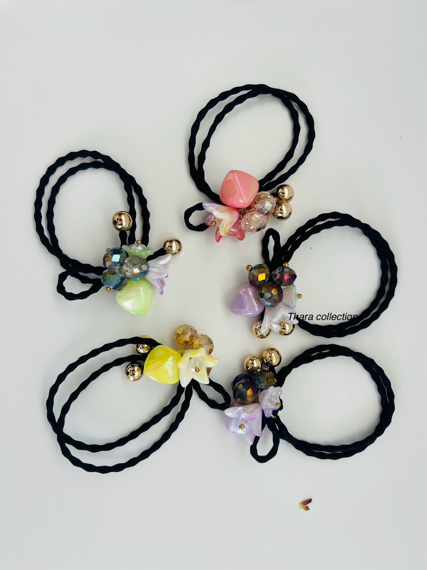 Elegant Beaded Charm Elastic Hair Ties - Pack of 2