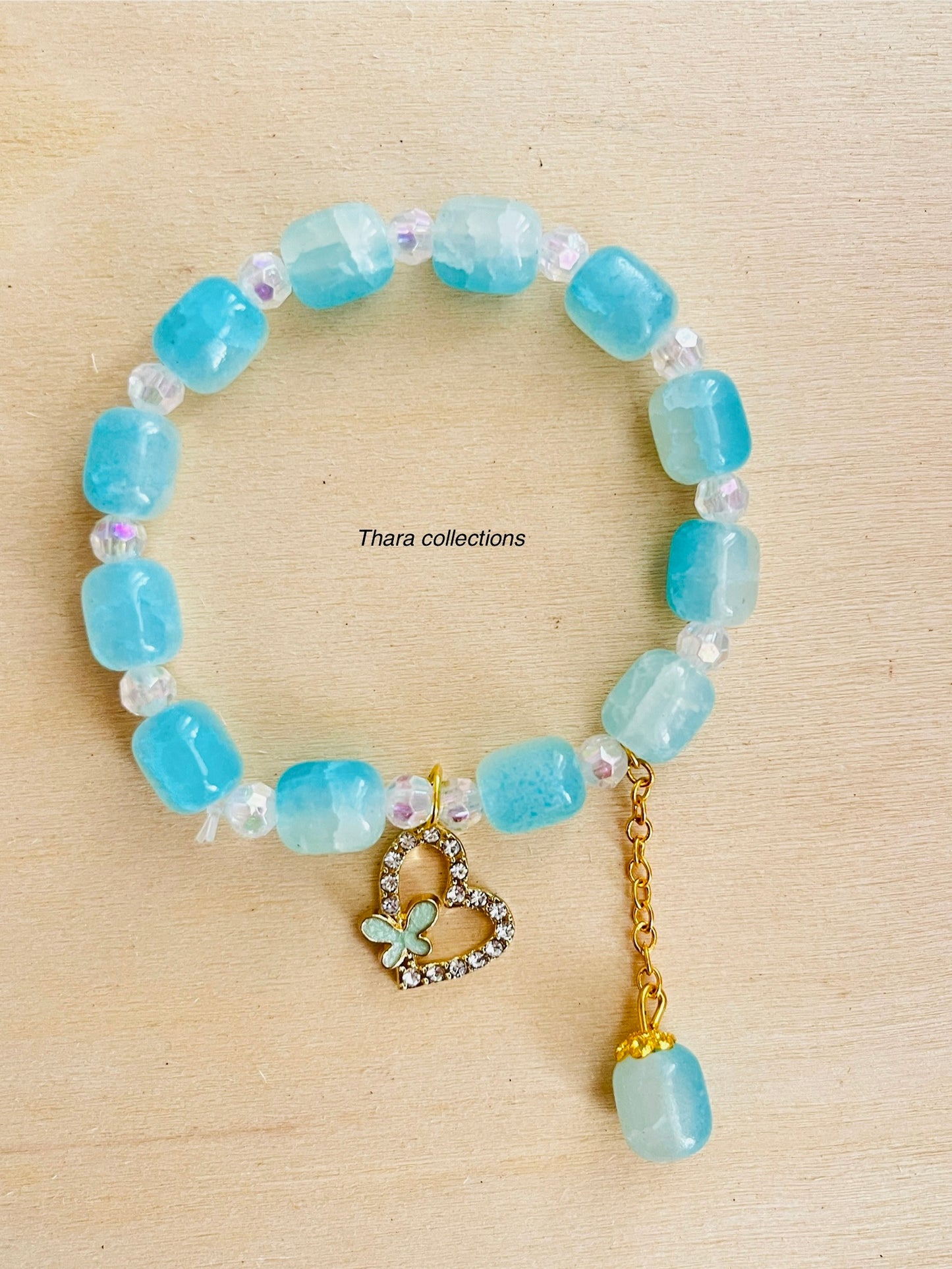 Elegant Beaded Charm Bracelet – Sky Blue