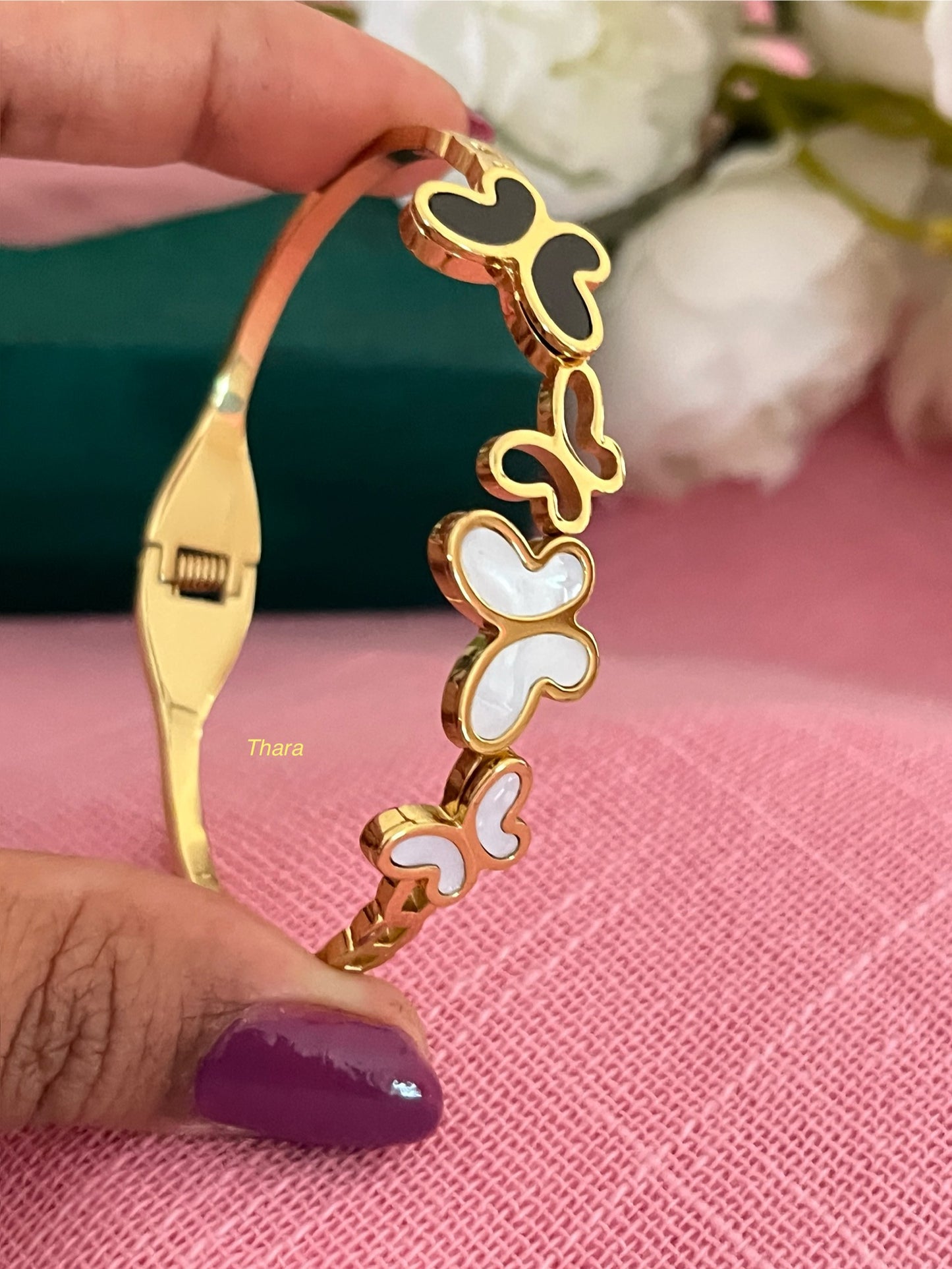 Butterfly Enamel Kada – White & Black Antitarnish Kada