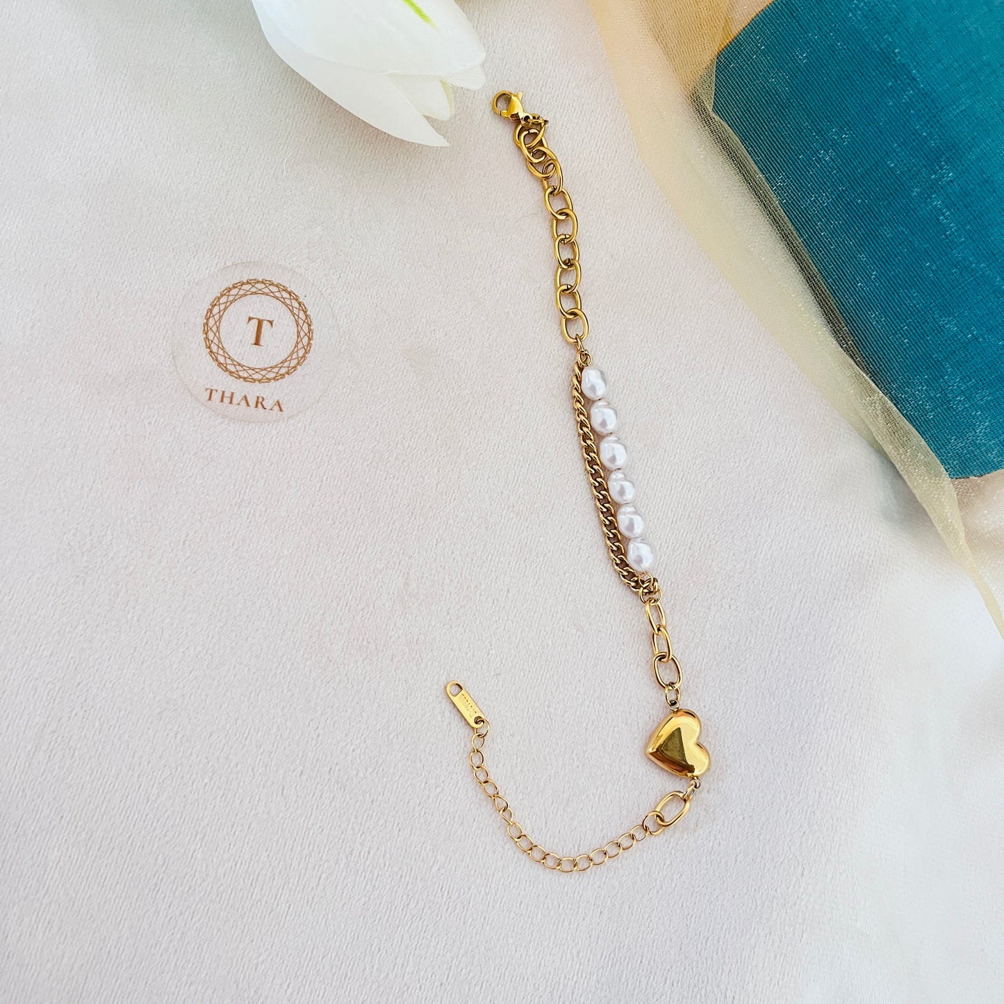 Pearl Heart Link Chain Bracelet