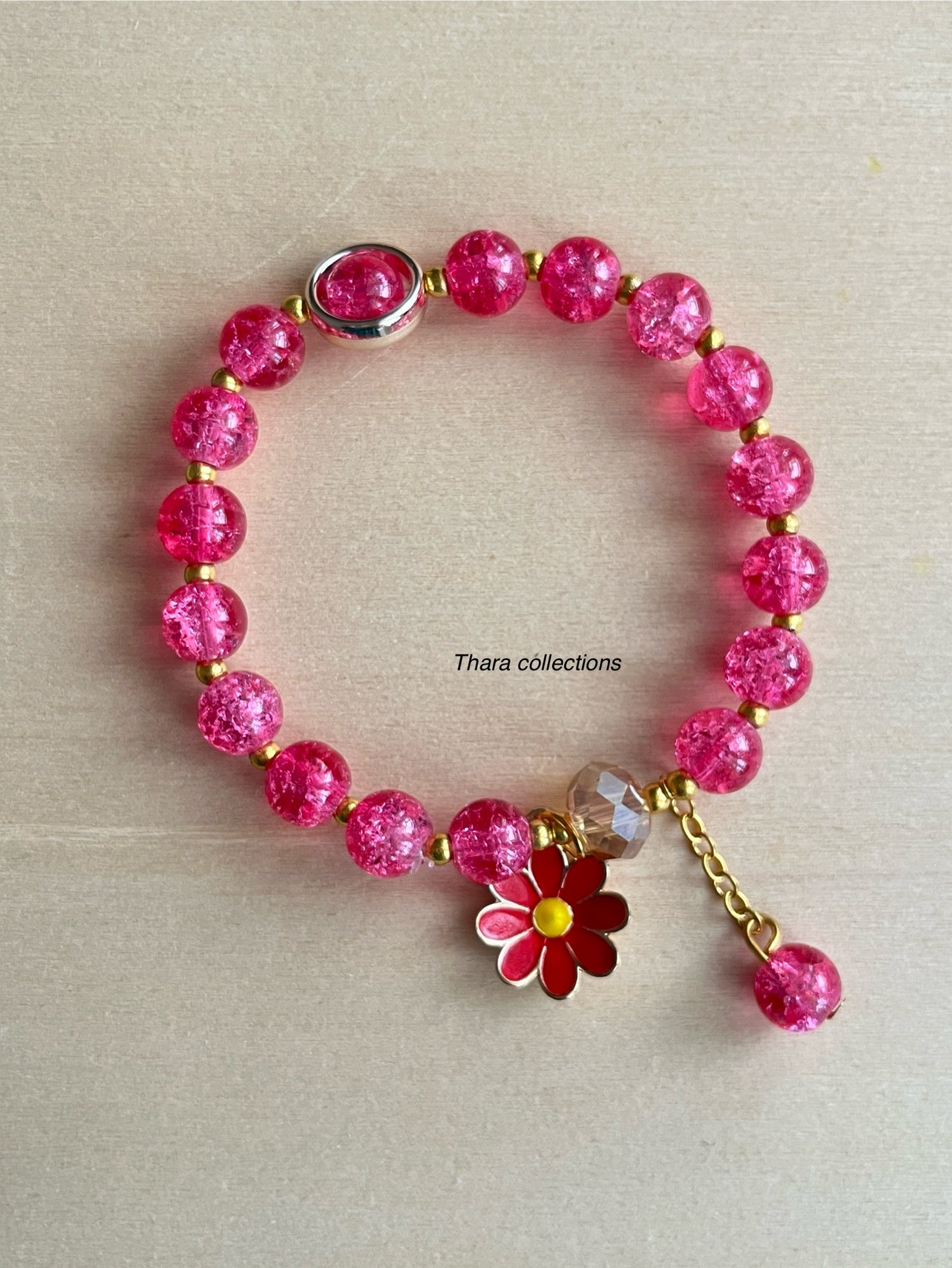 Pink charm Bracelet - Floral & Kitty