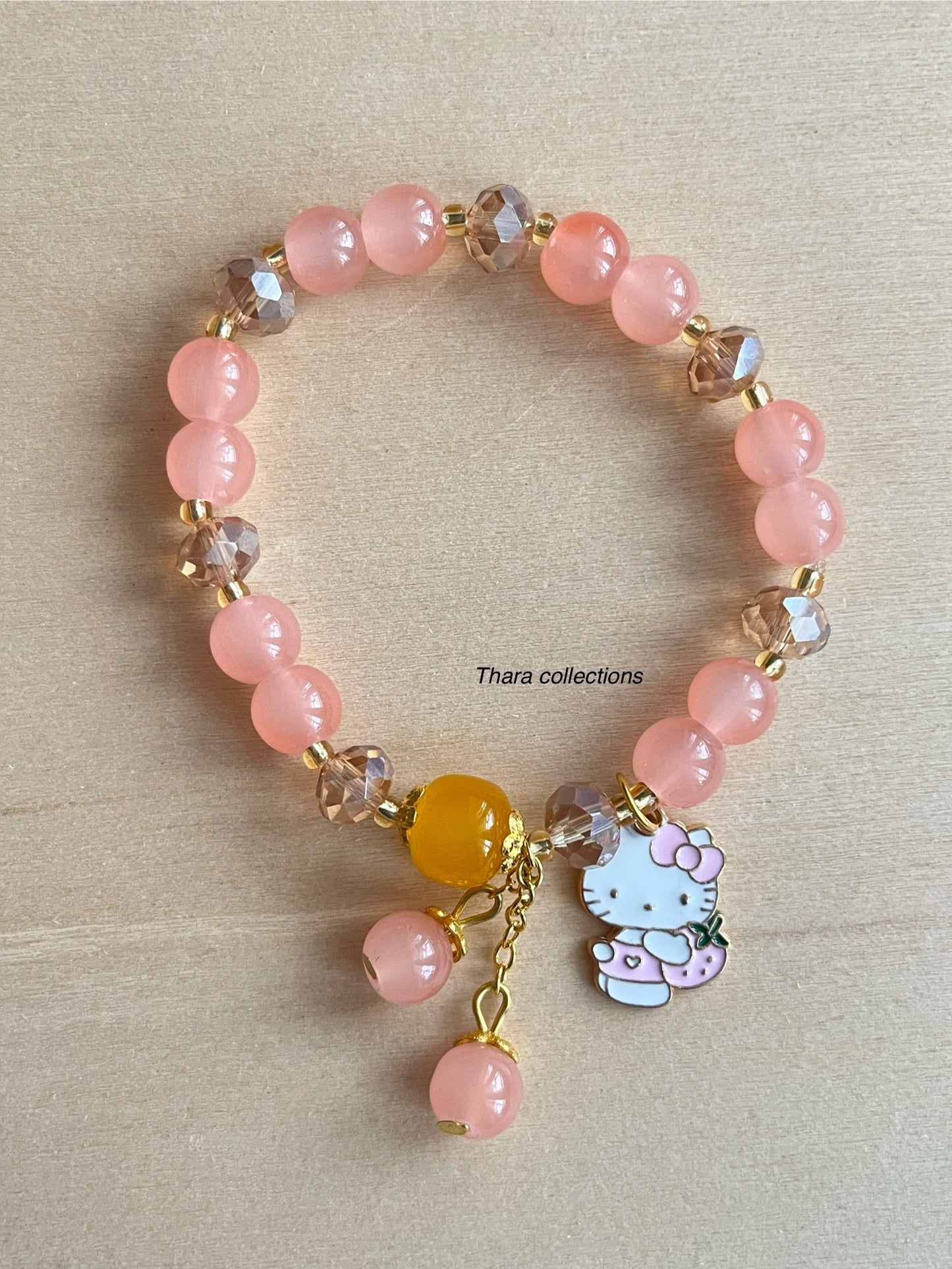 Peach kitty Charm Beads Bracelet