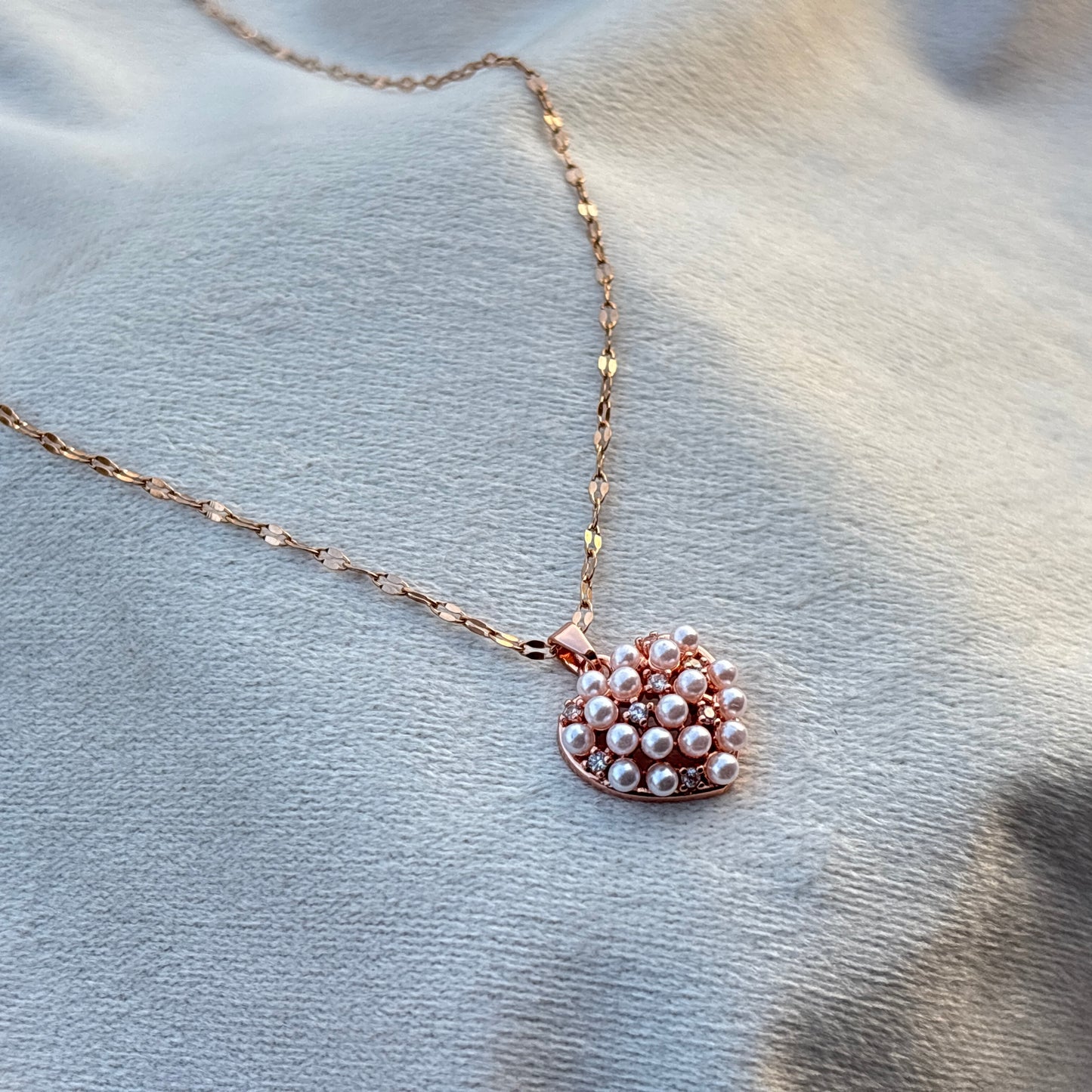 Kiyu Ziyu Pearl Heart Pendant Rose Gold Chain - Exclusive Collection