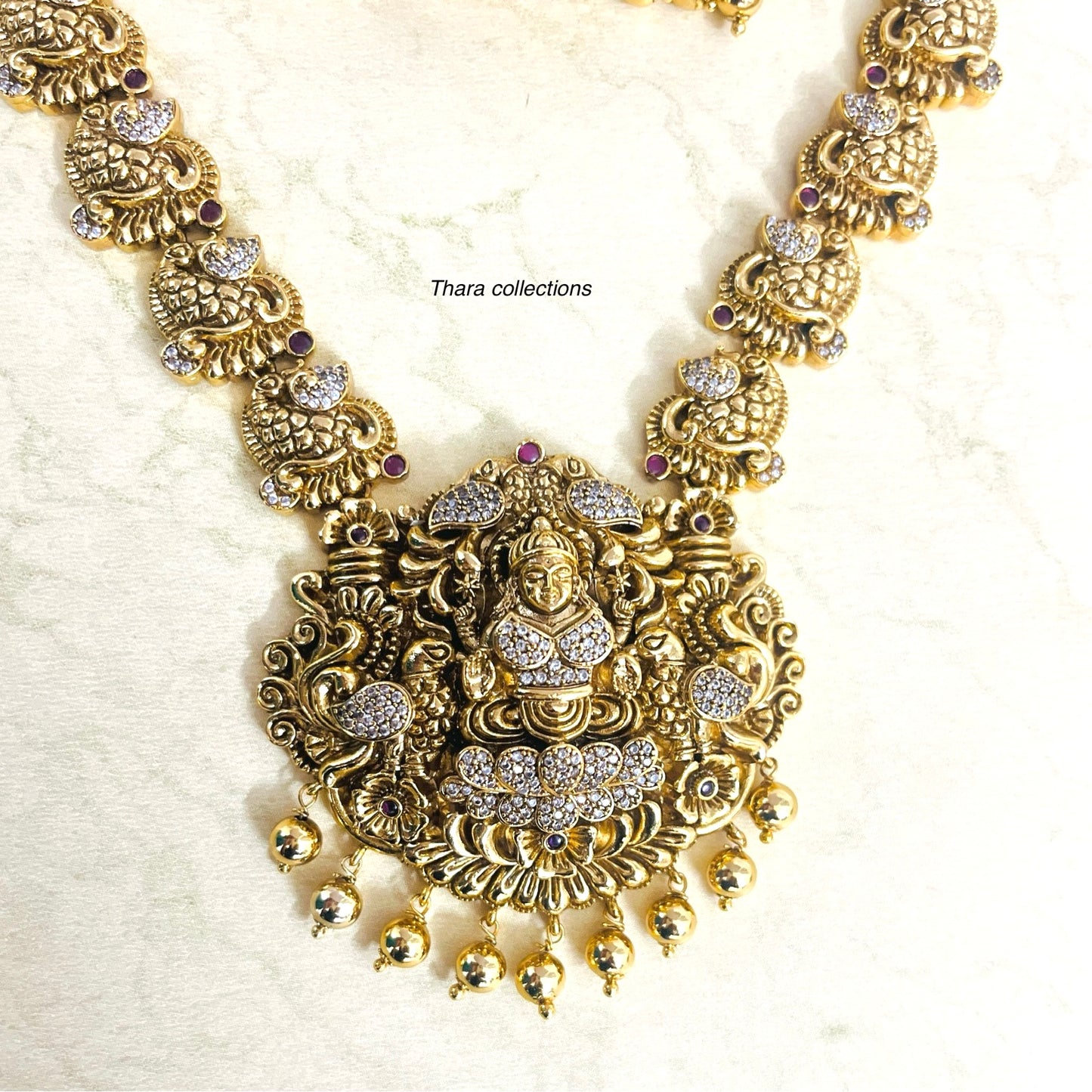 Antique Lakshmi Peacock Motif Temple Necklace Set