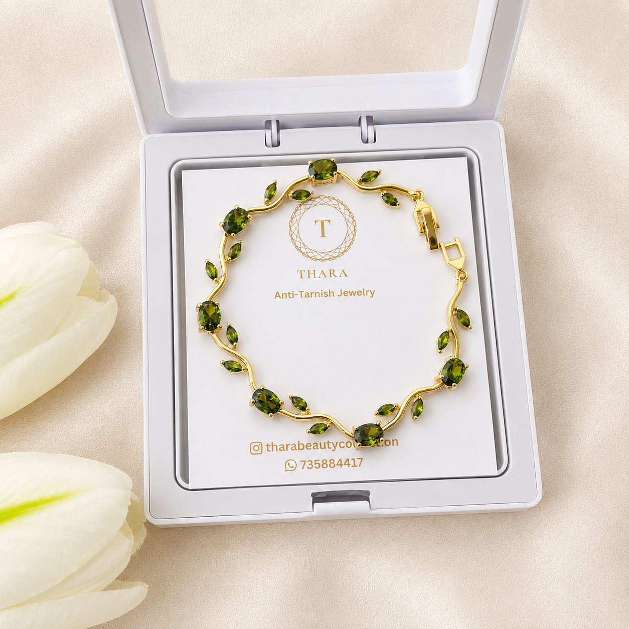 Viral Tulip Bracelet – Olive | Anti-Tarnish Floral Bracelet for Women