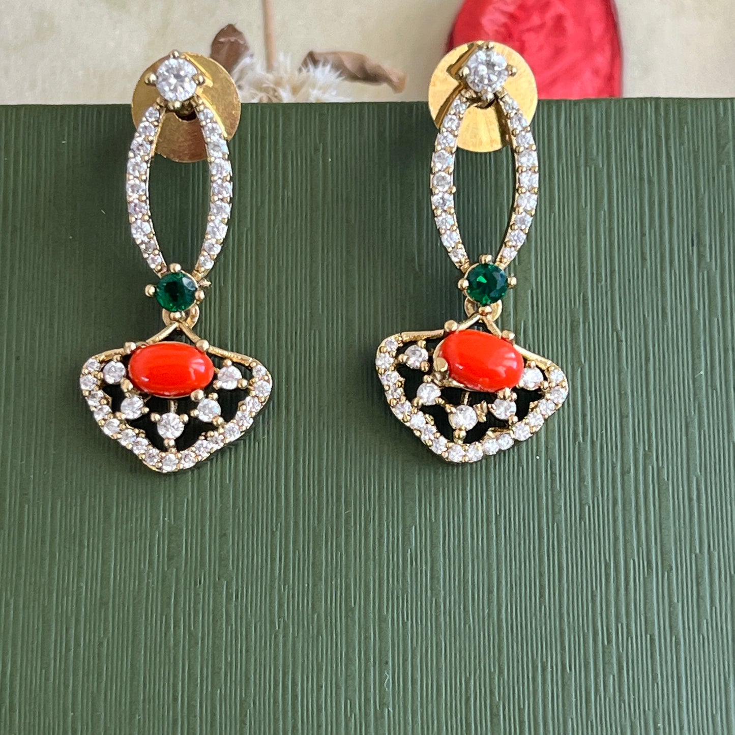 Radiant White Stone Necklace with Red and Green Emerald – A Timeless Statement