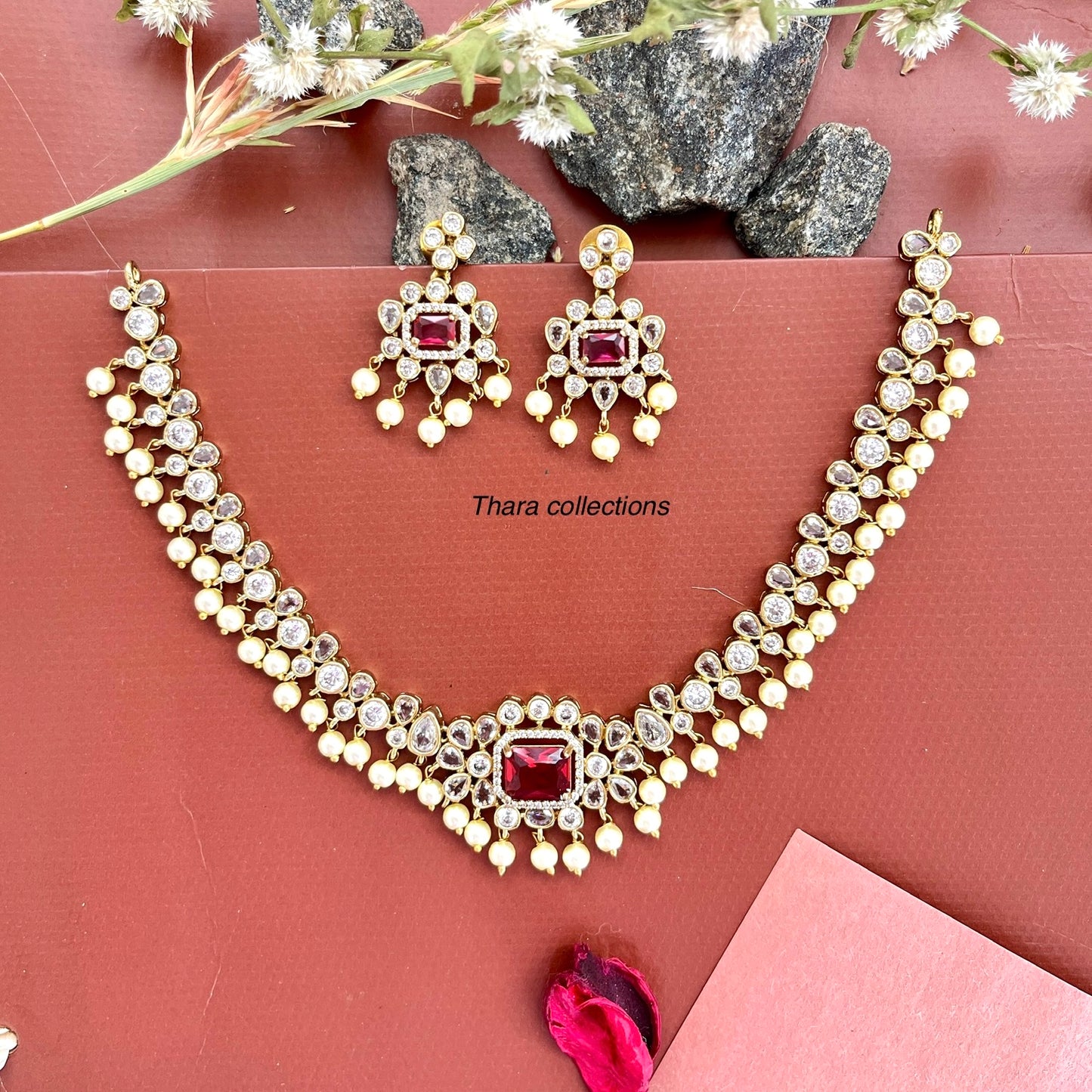 Royal Kundan Pearl Necklace & Earring Set - Ruby Red