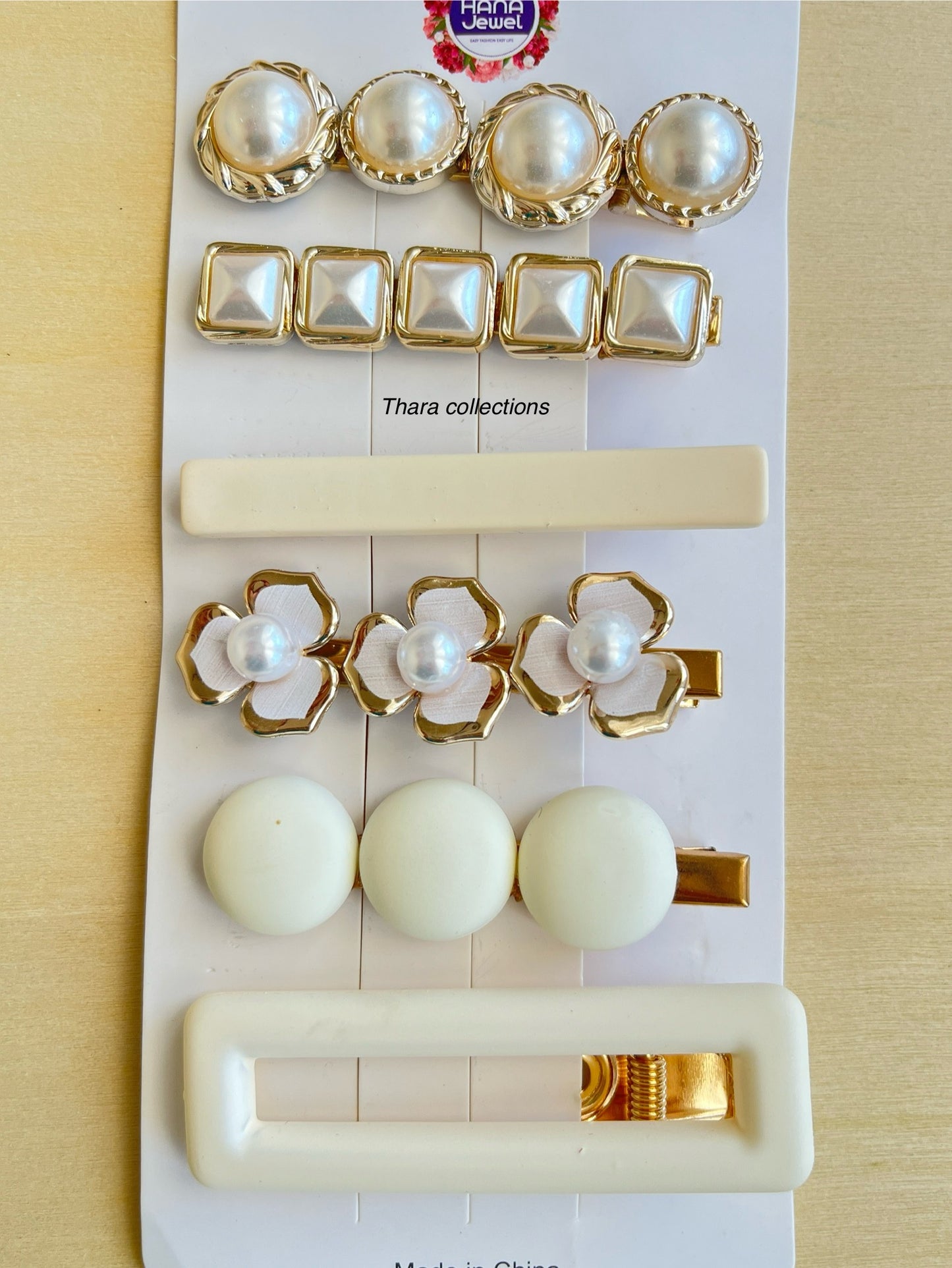 Elegant Pearl & Gold Hair Clip Set
