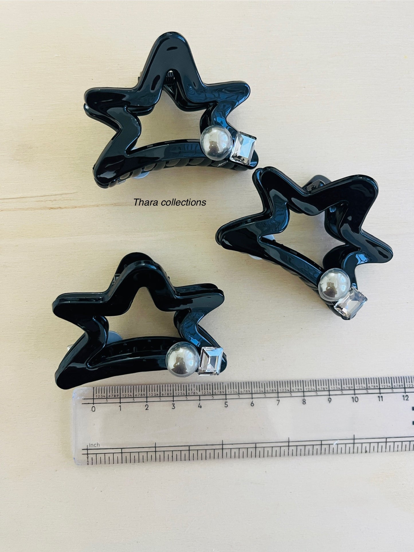 Celestial Star Hair Claw Clip – Black Glossy Finish