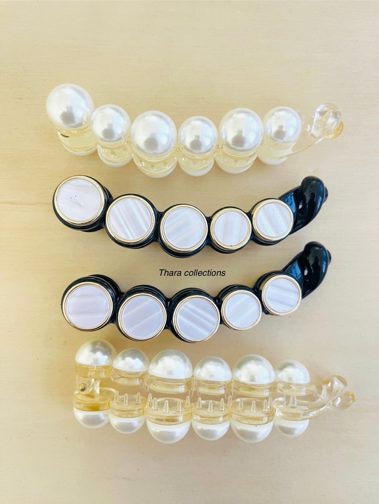 Korean Style Pearl & Stone Banana Clip – Elegant & Secure