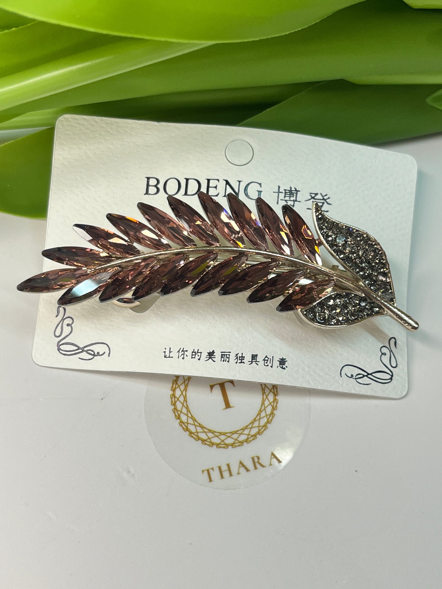 Leaf stone Barette Clip