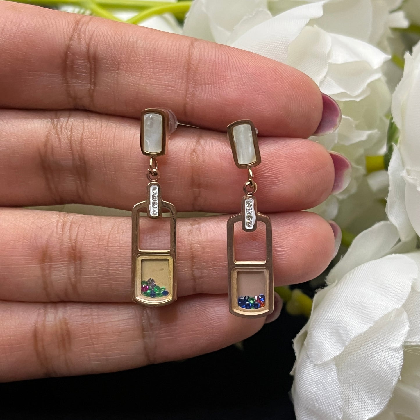 Chic Perfume Bottle Dangle RoseGold Earrings