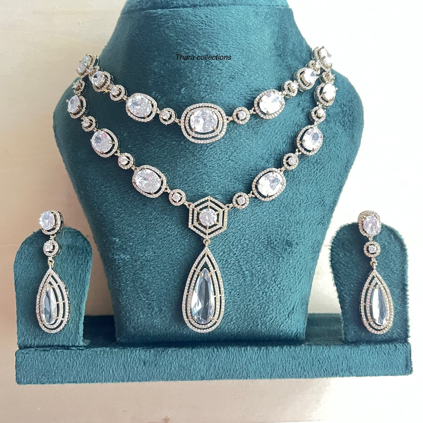 Elegant Crystal Layered Necklace & Earrings Set