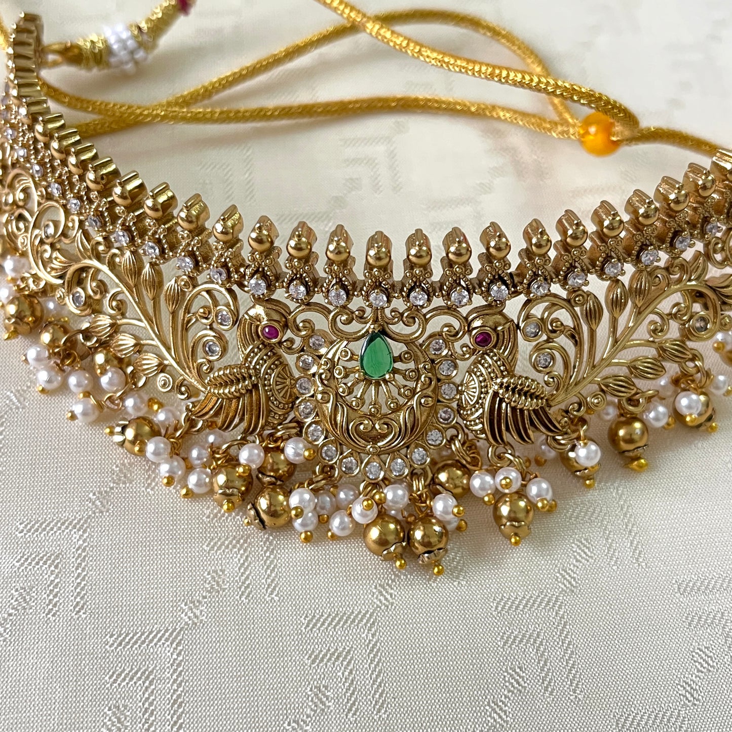 Antique Goldlike Peacock Choker Set with Earrings