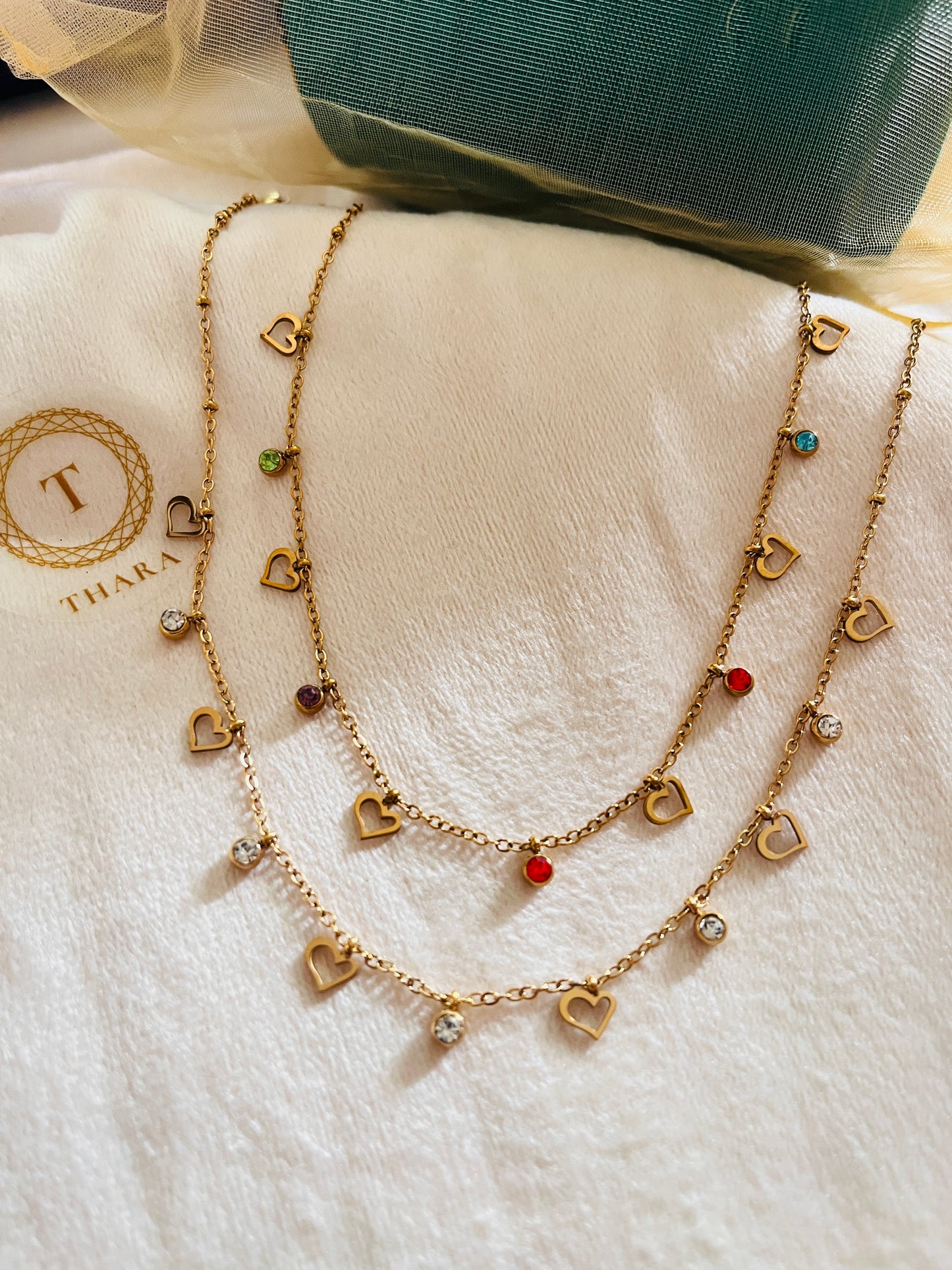 Antitarnish Heart Multicolor Charm Necklace
