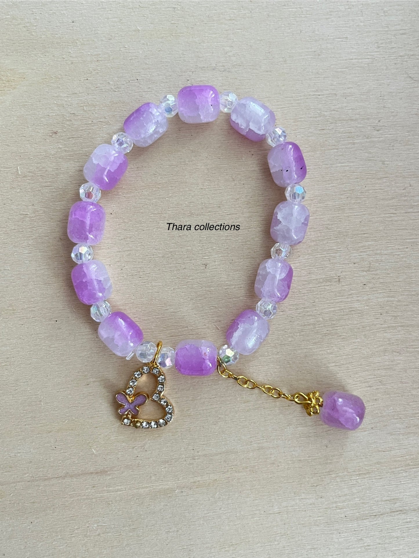 Elegant Beaded Charm Bracelet - Purple