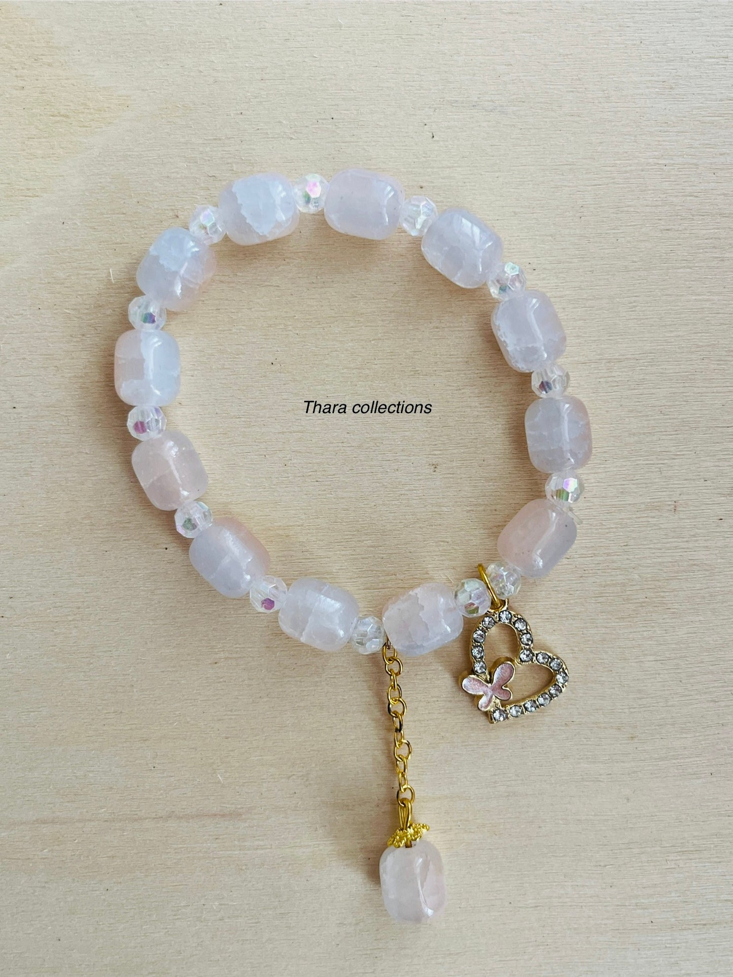 Elegant Beaded Charm Bracelet - Rose Quartz