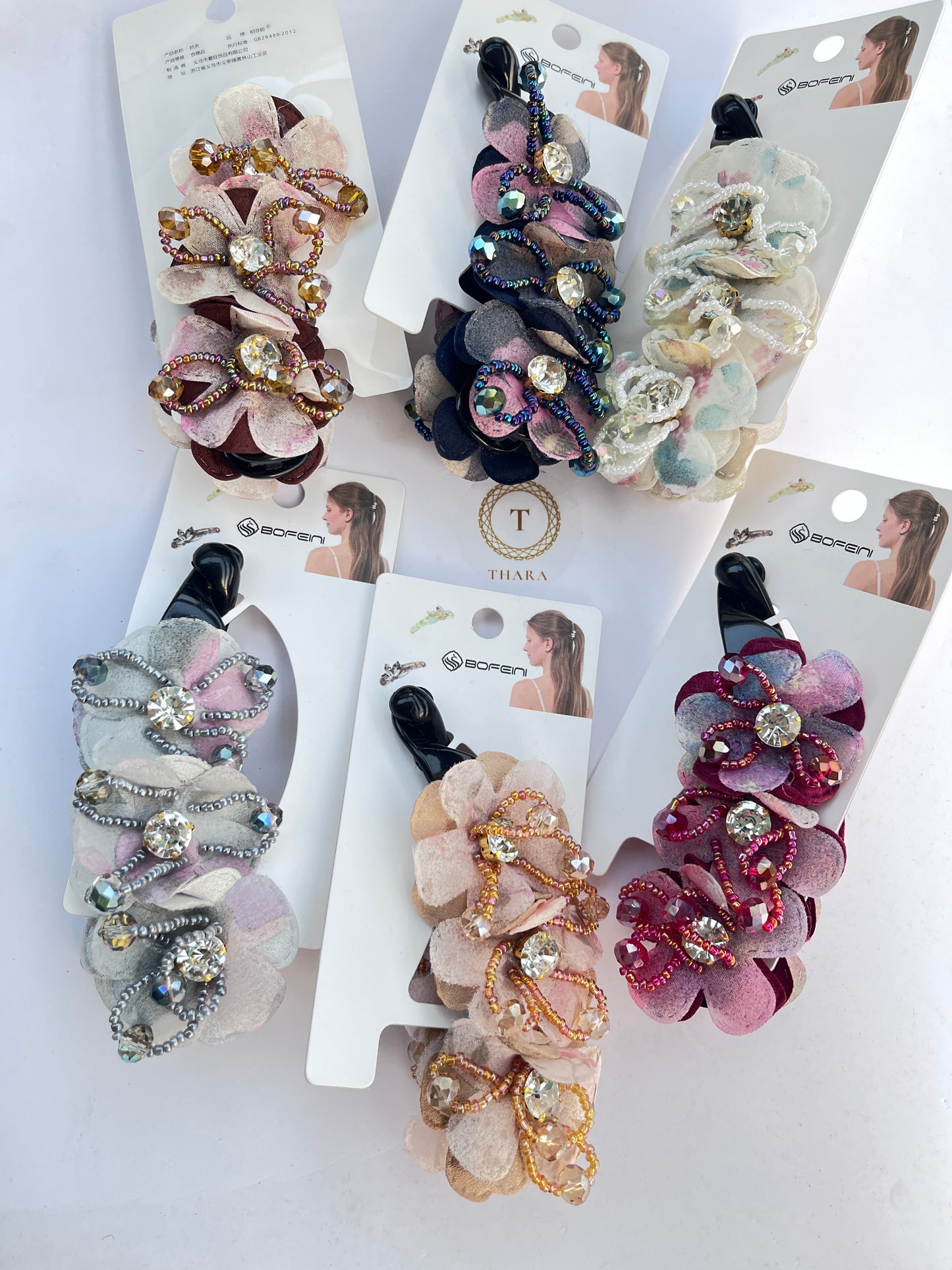 Triple Blossom Pearl hanging Banana HairClip