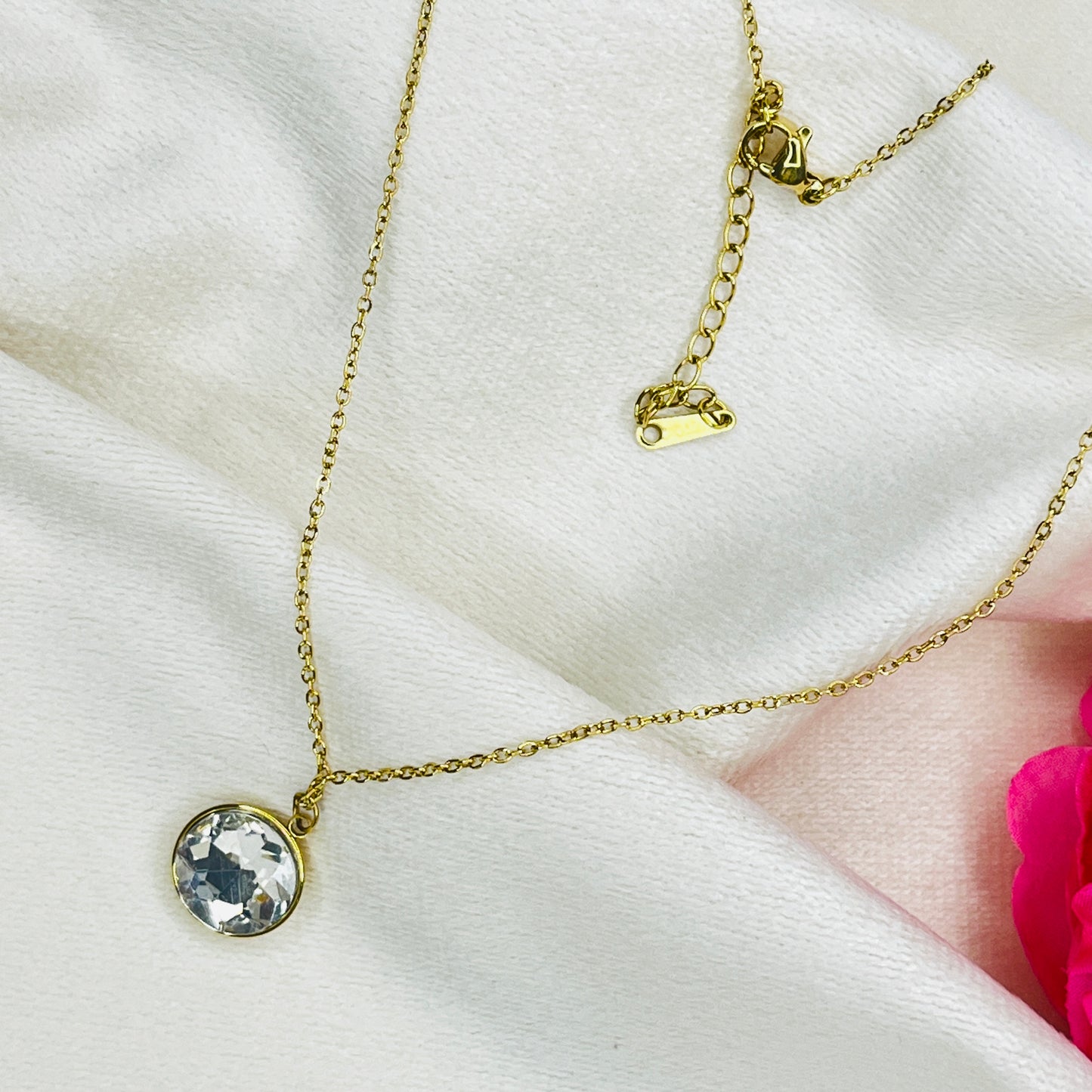 Antitarnish Round Stone Pendant Chain