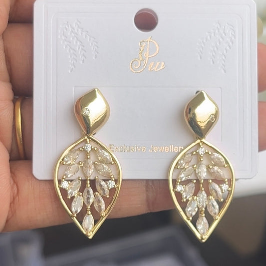 Crystal Leaf Gold Dangle Earrings