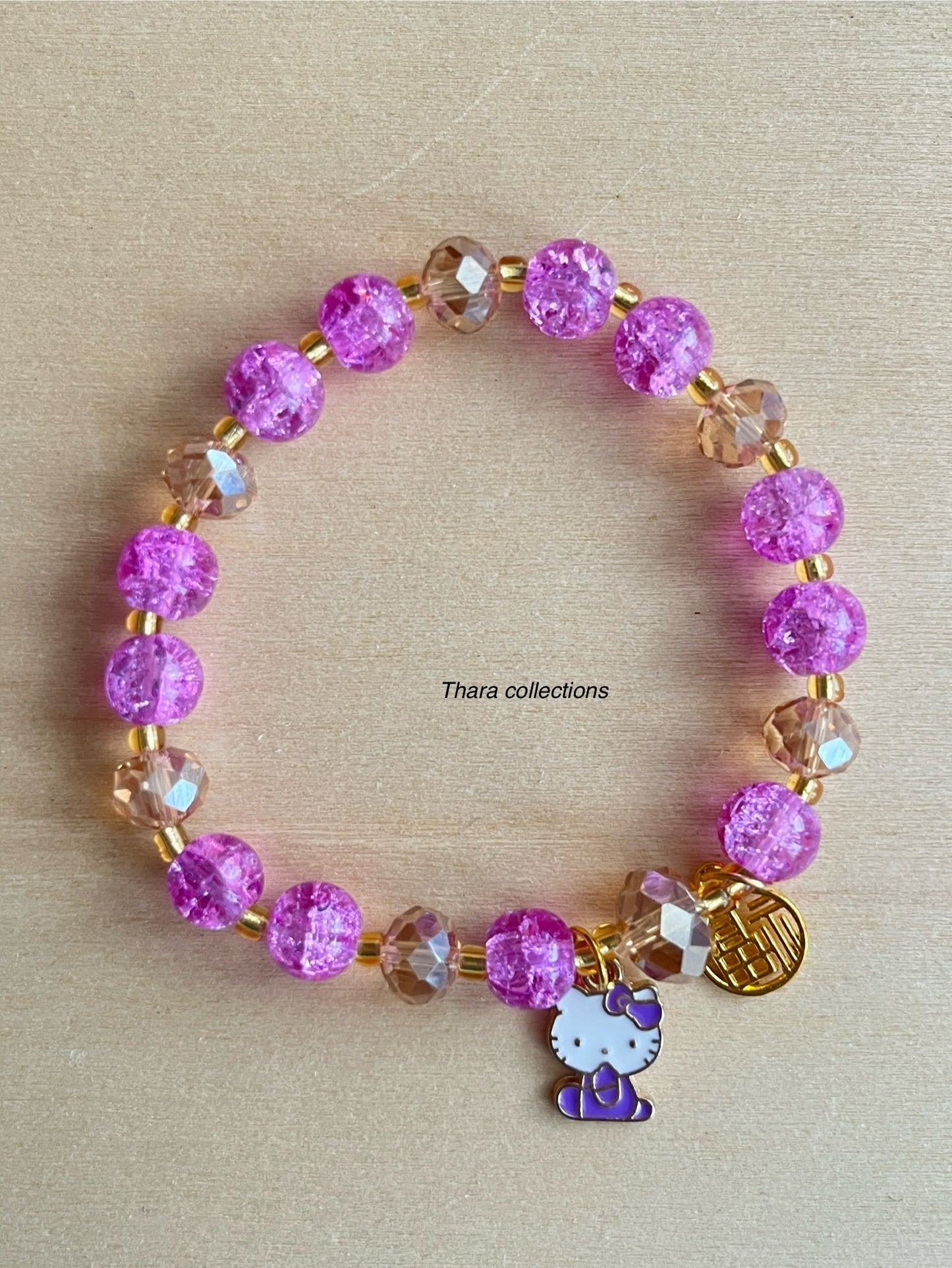Purple Kitty charm Beads Bracelet
